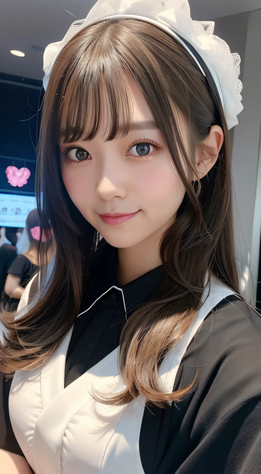 1girll，（realisticlying，realisticlying：1.5），（tmasterpiece），（best qualtiy：1.4），（hyper HD：1.2），（RAW photogr：1.2），（sharpfocus：1.3），（Face focus：1.2），japanaese girl，Professional clothing，（young 17 years old：1.1），（joyful smile：1.5），（Hairy cuts：1.6），（Japanese idol costume white，black and pink：1.4），（beautyface：1.7），（Beautiful dress in detail：1.4），gothic maid，（Professional photos of Japanese girls）， middlebreast， （Medium breast： 1.3）， （Wide open chest）， （Detailed silver hair）， （twosideup）， （peeping at the viewer： 1.2）， （Music DJ cover art： 1.1）， （ Music Design Art Stage： 1.4）， （simple grey background： 1.6）， Gorgeous golden lights， BREAK， （The large）， beatiful detailed eyes， （adolable），