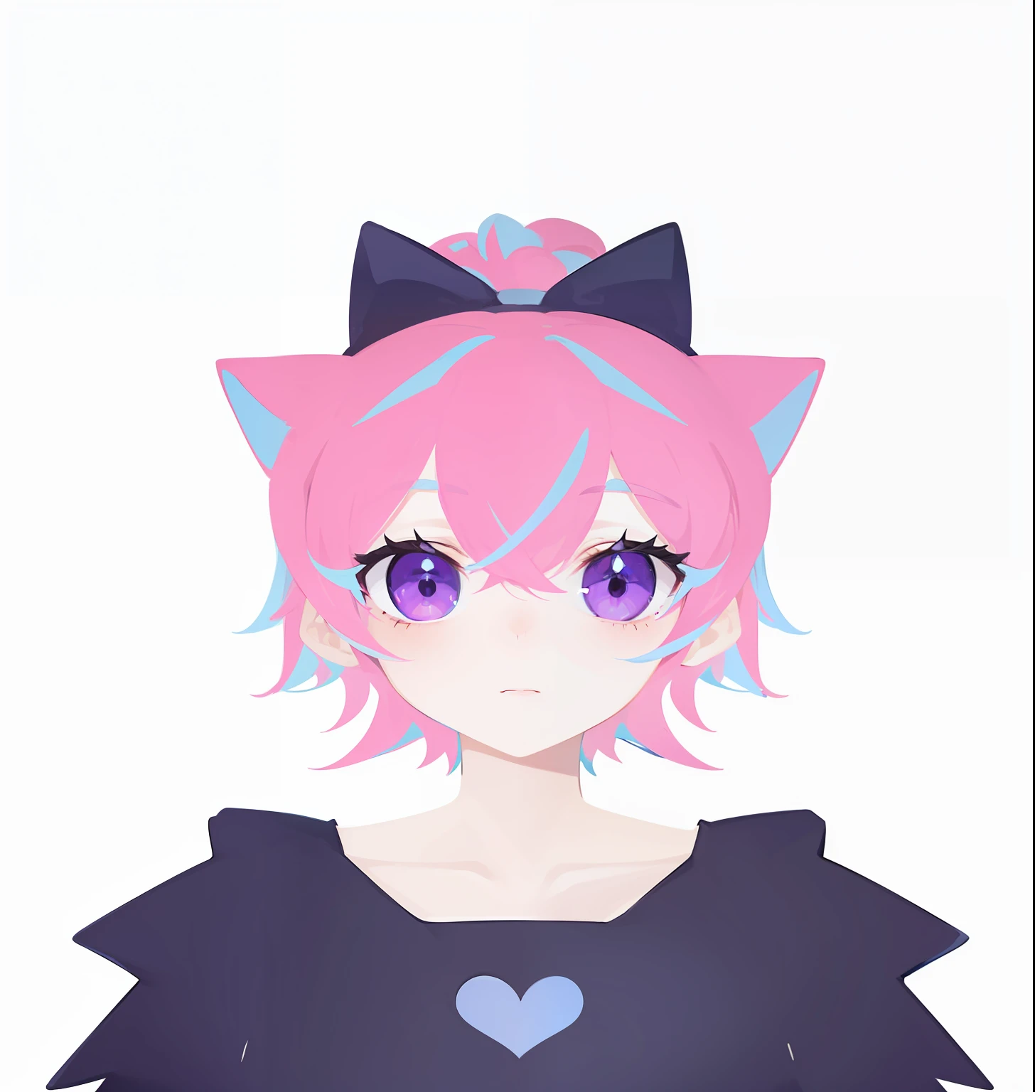 Girl with pink hair,Purple eye,Pink hair dyed in blue,adolable,cat ear,Highest image quality