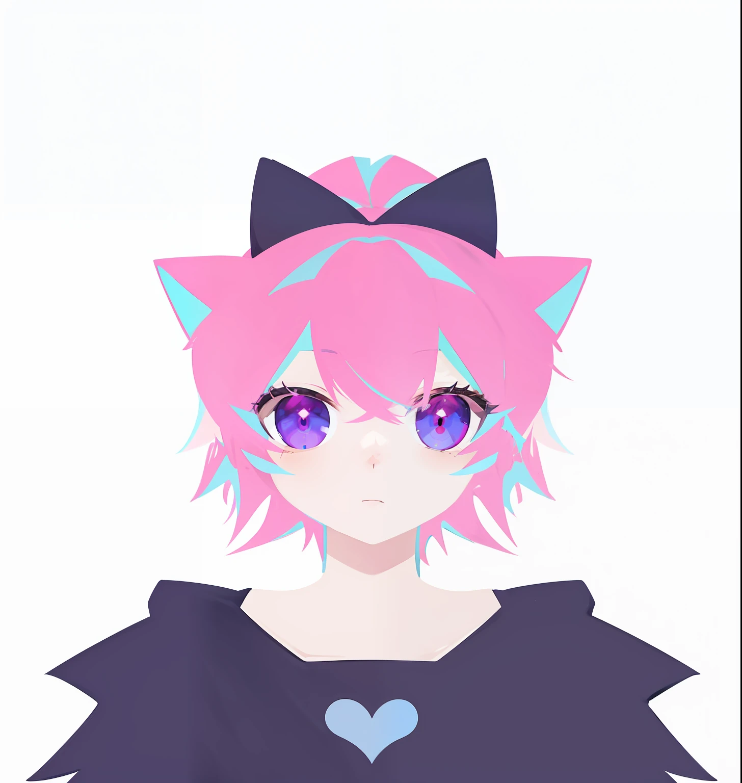 Girl with pink hair,Purple eye,Pink hair dyed in blue,adolable,cat ear,Highest image quality