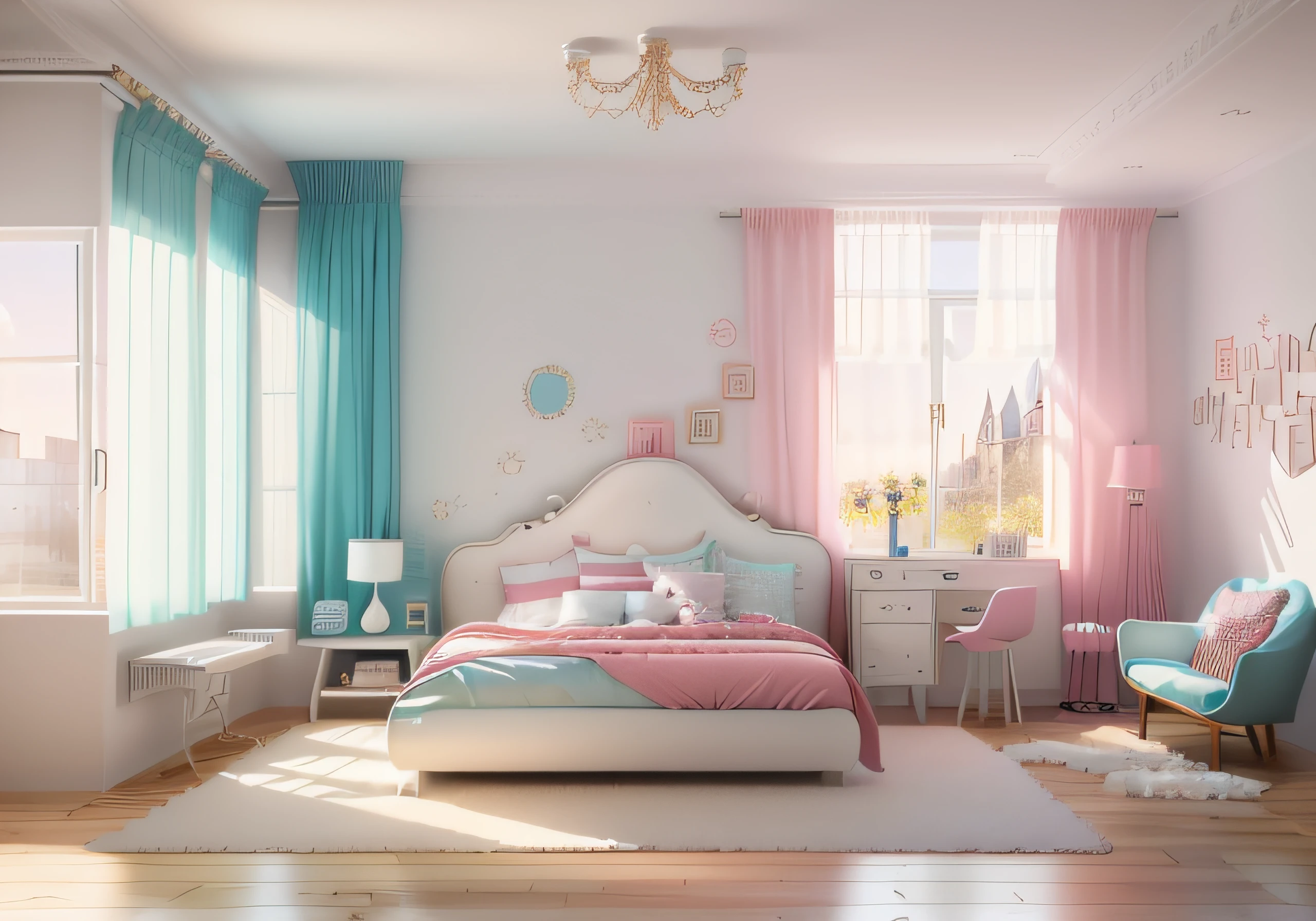 8K， best qualtiy， tmasterpiece： 1.2） ， super detailing，Lovely wind，Girls' bedroom