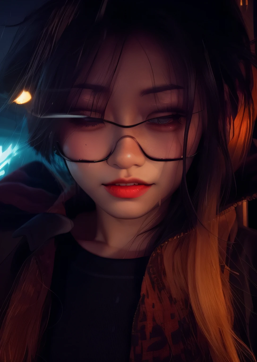 black hair, longeyelashes, fang, drop shadow, anaglyph, stereogram, tachi-e, pov, atmospheric perspective, Minimalism, cinematic lighting, 8k, super detail, ccurate, best quality, anatomically correct, 16k