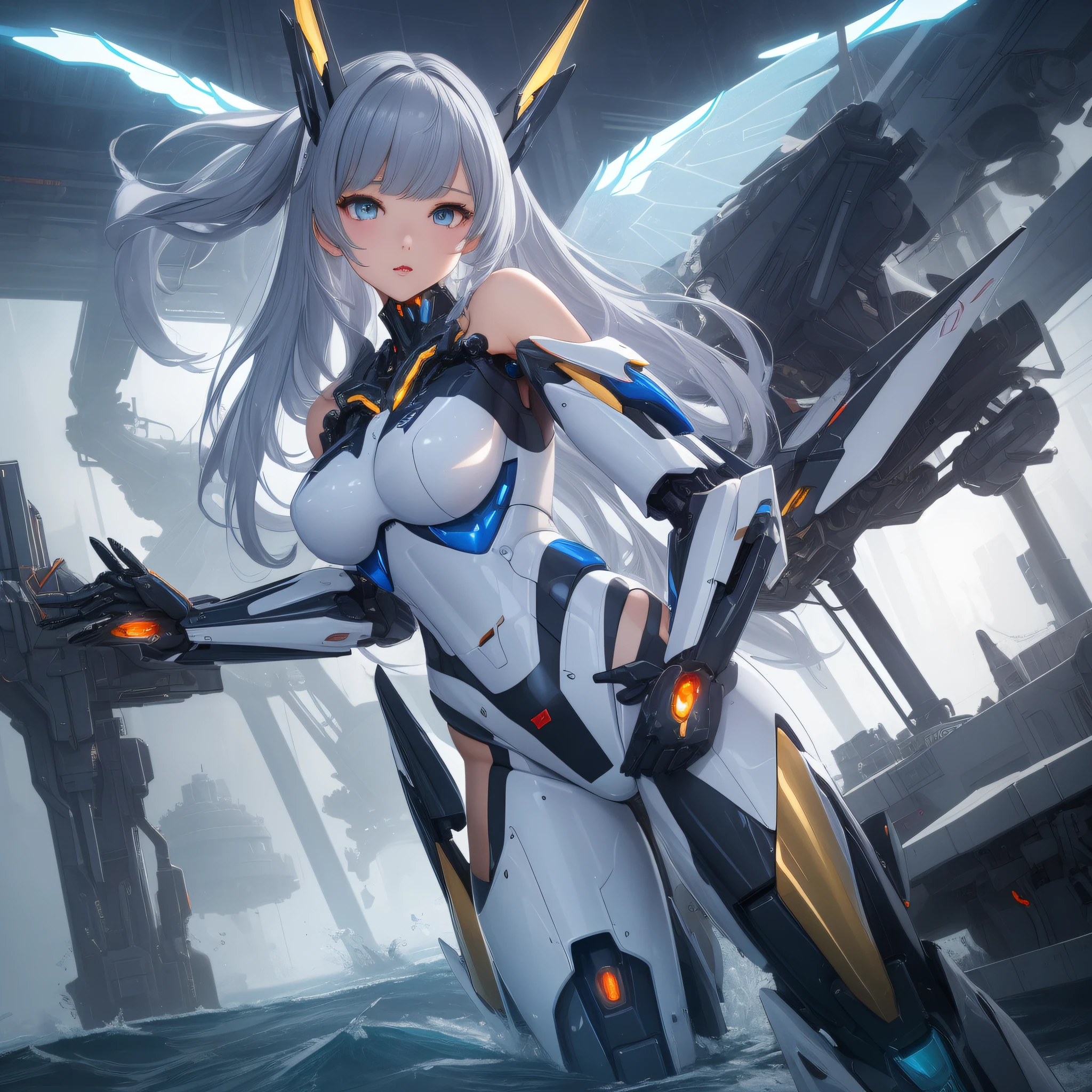 (masterpiece), best quality,{full body},((1 girl)),((beauty detailed eye)),{mecha,huge_filesize},(bare shoulders),science fiction,highly detailed,illustration,extremely detailed CG unity wallpaper,submerge,cinematic lighting,dramatic angle,{{beautiful face}},posing,caustics,fine water surface,,Mechanical wing,Metal wings,Mecha wing,{mecha clothes},robot girl,beautiful detailed face,