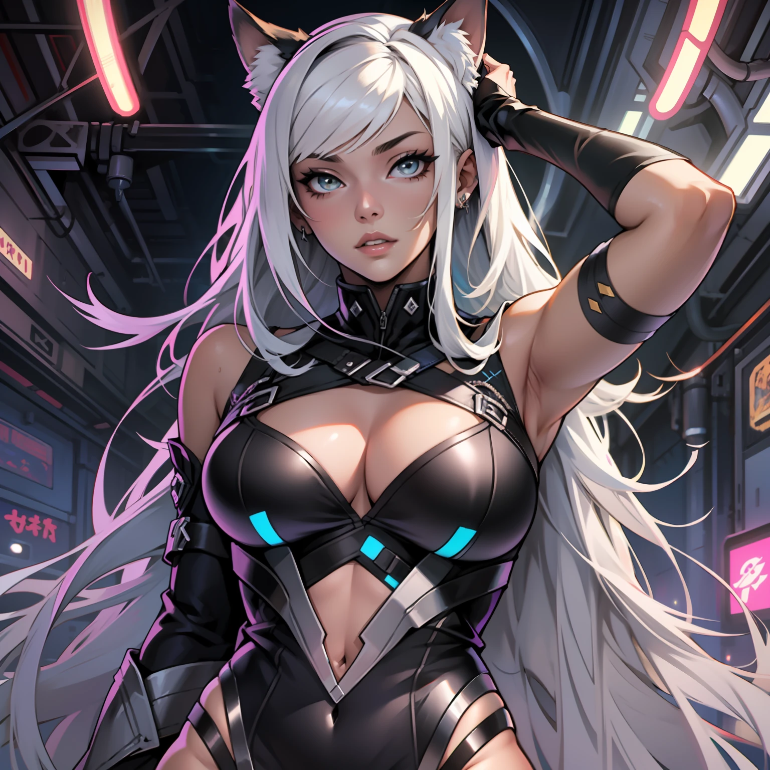 loba humana, mulher, anime, realista, futurista, corpo inteiro, cabelos longos, sexy, erotic style, ultra-detalhado, high erotic quality, super bonito, nobre, vestindo roupas da moda, cabelo branco.