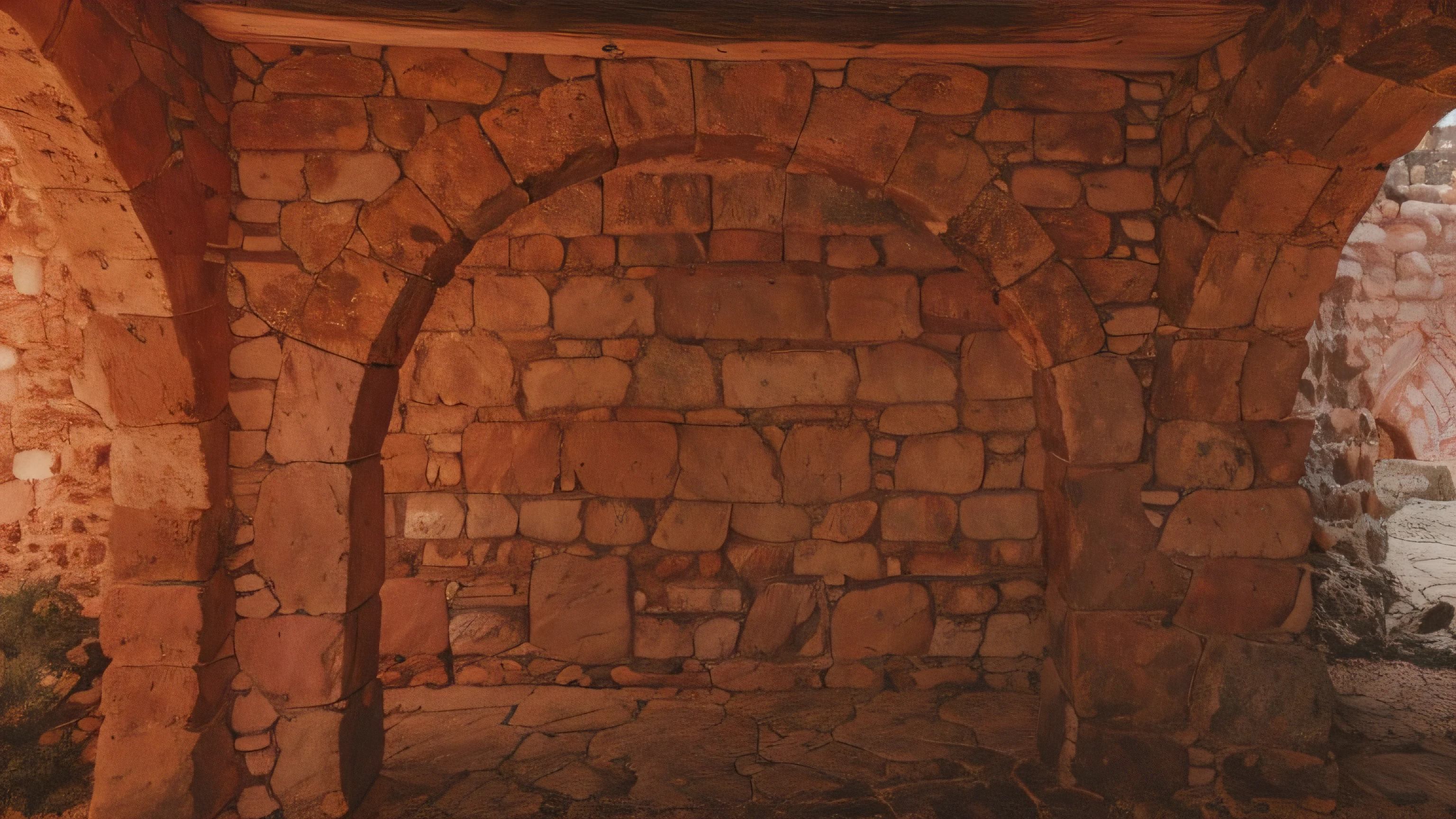 there is a brick wall with a stone arch and a wooden beam, dry archways, rock arches, arched doorway, entrance to an ancient dungeon, highly detailed texture render, cave wall, archway, an archway, small chamber. hyperrealistic, stone gate to the dark cave, archs and walls, arches, wall structure, 4k detail