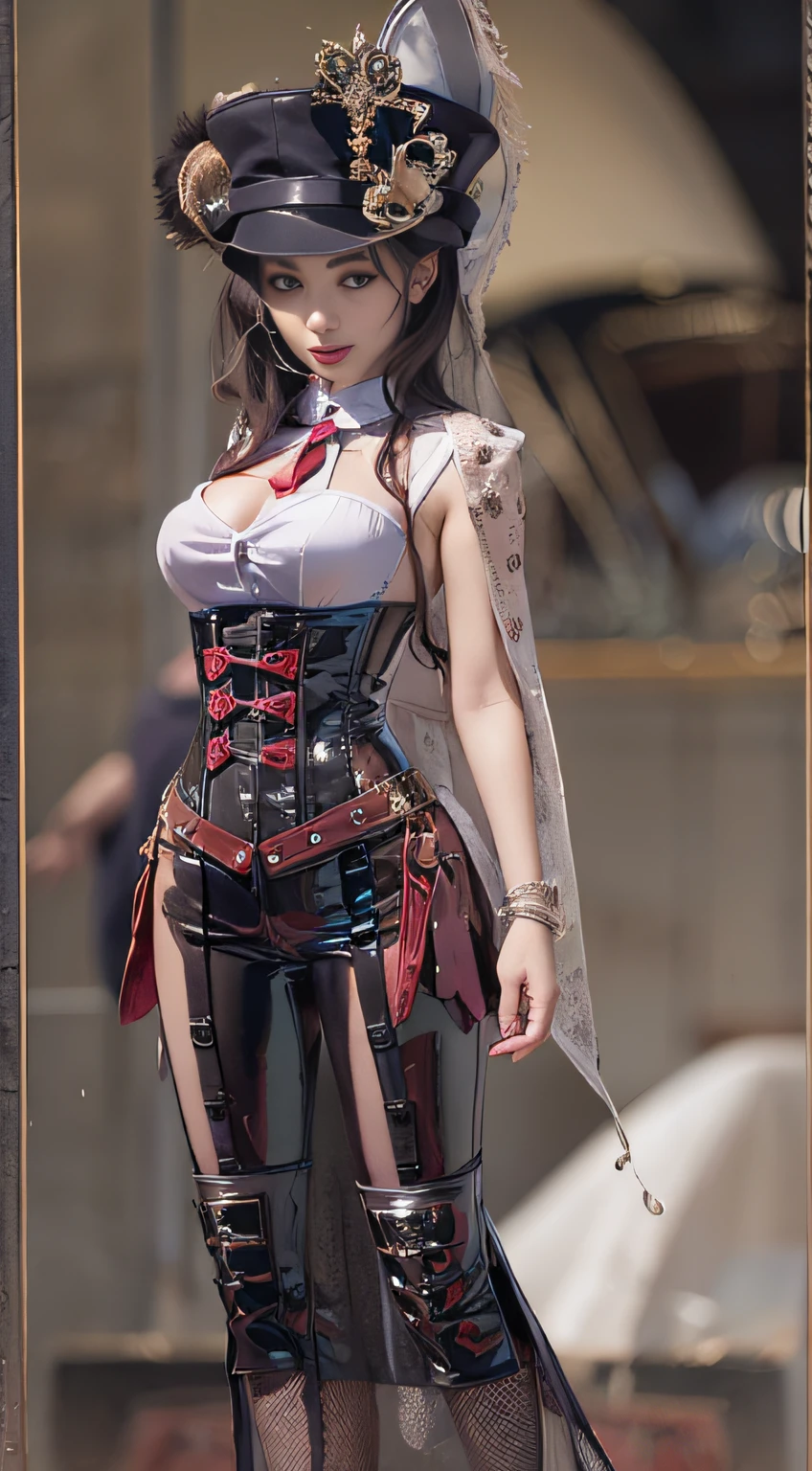 Woman in black catsuit posing in steampunk world, Leather corset, Wearing a black latex costume, captivating and enticing, corsets, wrapped in leather straps, very tight corset, very sexy costume, cruel korean goth girl, elegant corset, Wearing a latex costume, intricate wet latex suspenders, Latex, intricate latex set, Corset wearing, Sexy 21 year old cool Korean, Beautiful steampunk anime lady, a steampunk beautiful goddess, Jeizuo, magnifica, viewer, Realistis, Full body camera, on the lap, squatt, radical, tall, Forced real water, White Less Cloth Transparent Mini Shirt, White transparent thong, Low in the steampunk world, Very fine, Beautiful eyes with cosplay details, long eyelashes, Beautiful double eyelids, Eyeshadow is very fine, Narrow eyes, Three white eyes, Dark Eye Makeup, evil smile, Beautiful, thin legs, Tie short hair back, Goofy face, Rolling eyes, Blushing, Mouth watering, Sticky tongue, Vaginal orchid, Vaginal discharge, Squirting, (((Very small breasts))), Grasp your breasts with both hands, Spread legs, sexual excitement, Sex Expressions, Bare skin