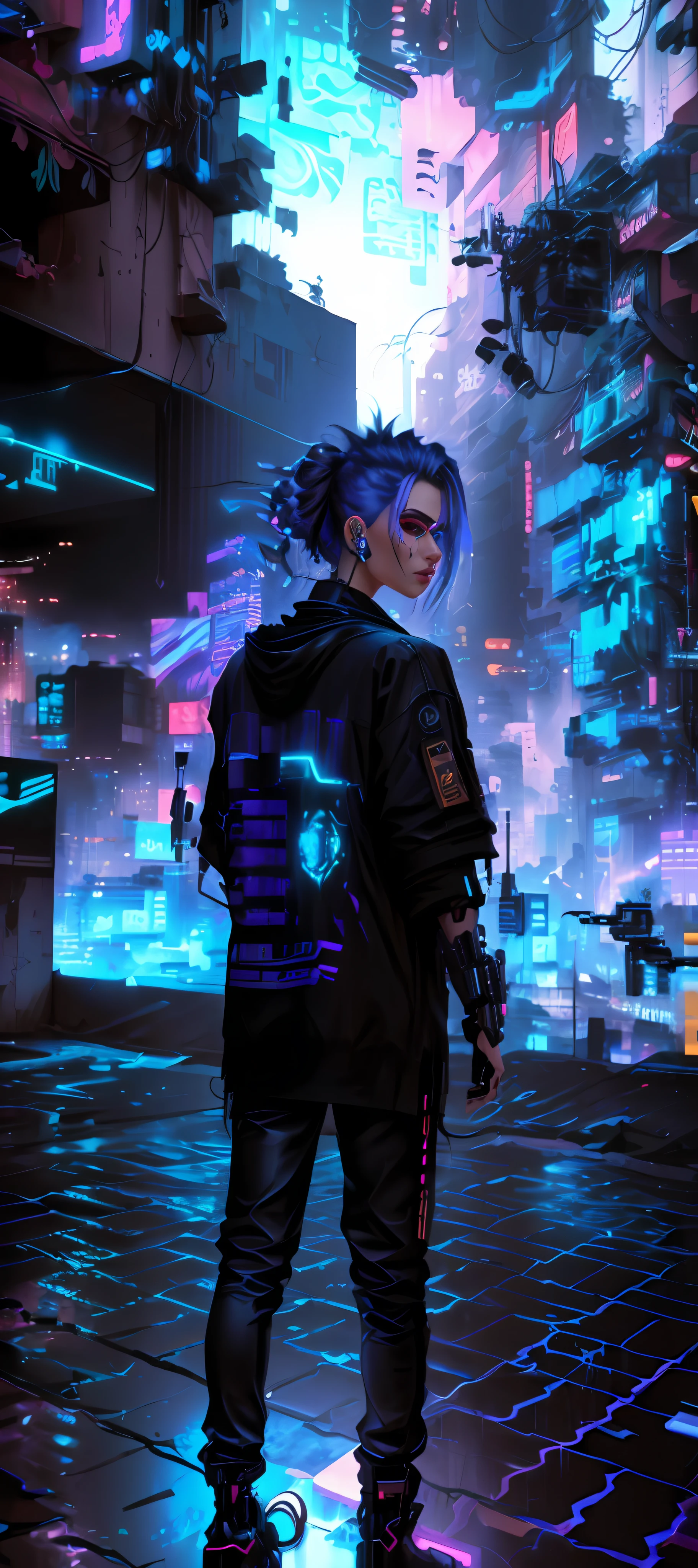 Cyberpunk background realistic face 4k