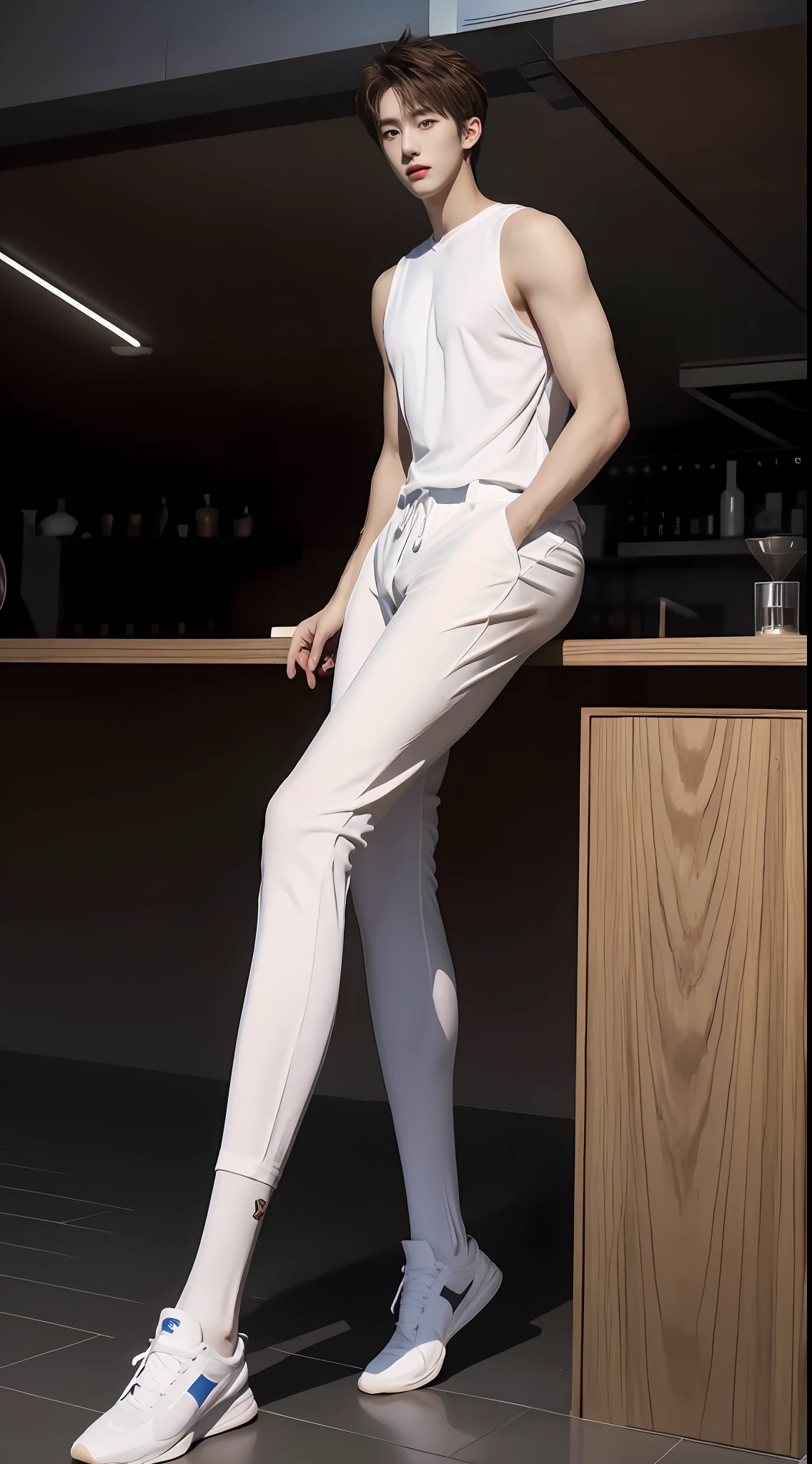 (A lovely Shota:2),(Colored screen:1.2),Solo,(full bodyesbian:3),(Stay away from the lens:3),Expose your legs,(revealing the whole body:2),(Frontal heads-up view:1.2),malefocus,(looking at viewert), old,(Tall:3),(Tall guy:2),Super tall,(Height 300 cm:2),Excellent body proportions,(1.The shoulders are 5 times wider:1.2),(Slender straight legs:2.5),Slender feet,small heads,musculous,(Lovely and pretty:2),(The face of an anime man),(Very detailed beautiful face and eyes:2),(Big bright eyes:1.2),Sharp eyeliner,Clear and beautiful face,short detailed hair,(Correct facial features),(tilts your head:1.5),(having fun,ssmile:2),(White men's baseball uniform:2),(Tight shorts),(Muscle firming:2),Strong,(Wide shoulders and narrow waist:2.2),Sports men's socks,Huge big arms,Detailed muscle texture,Highlights muscle structure,At home,(Sit upright:4),(full length shoot),ultra-realistic realism, (Photorealistic detail), Incredible accuracy, lifelike textures, masterful technique, Jaw-dropping precision, artistic dedication,(anatomy correct),Good lighting,exquisite detailing,Best quality,stunning masterpiece,CG