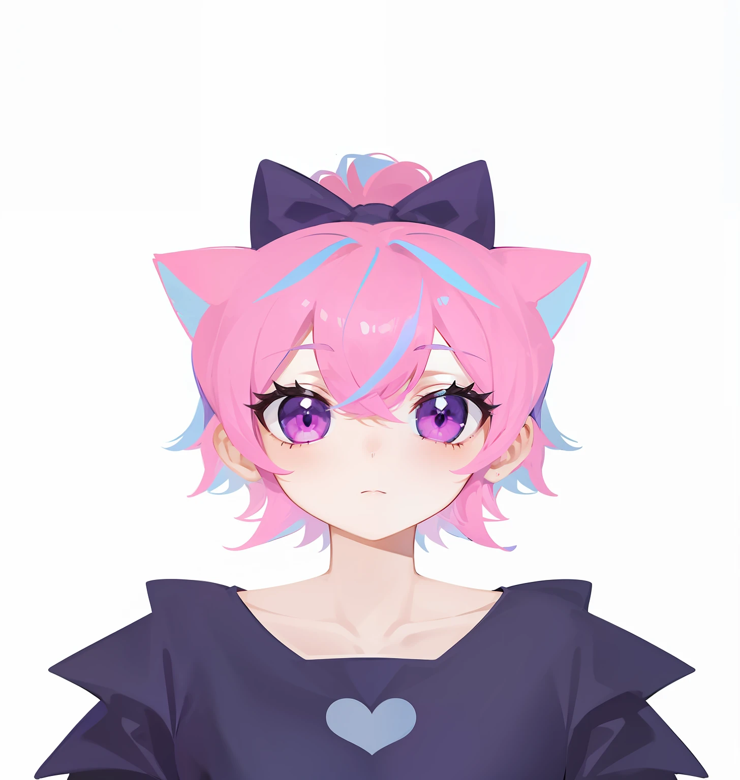 Girl with pink hair,Purple eye,Pink hair dyed blue,adolable,cat ear,Highest image quality,High ponytail,Princess dress,Puff sleeves,The background is gorgeous