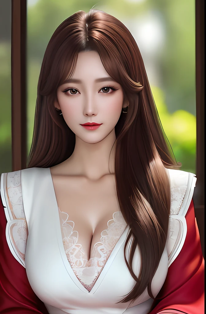 Very detailed eyes, very detailed face, very beautiful woman, best quality, super detailed (photorealistic), very delicate and beautiful legs, beautiful red eyes, absurdity, very detailed facial happy expression, professional illustration, shy, ff Mai Shiranui,super big breast,brown hair,long hair,stewardress