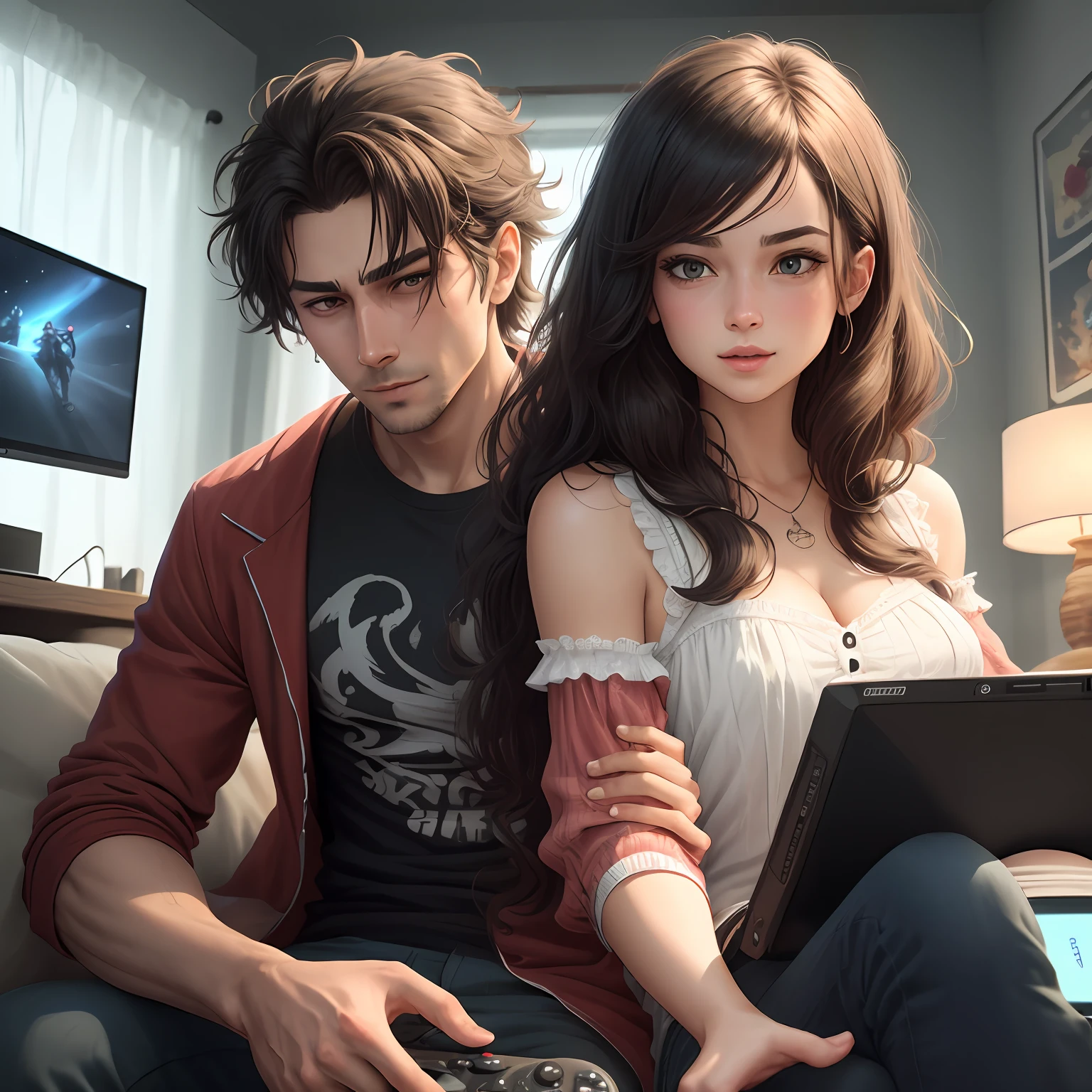 A man and a woman play games