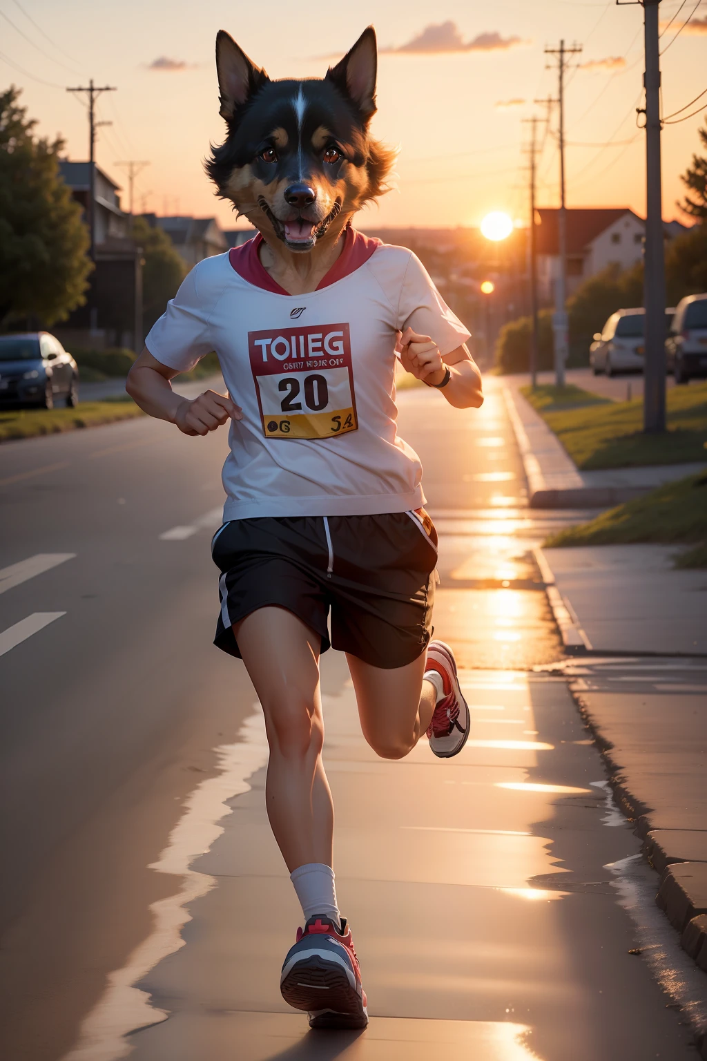 Idyllic dog running cute sunset