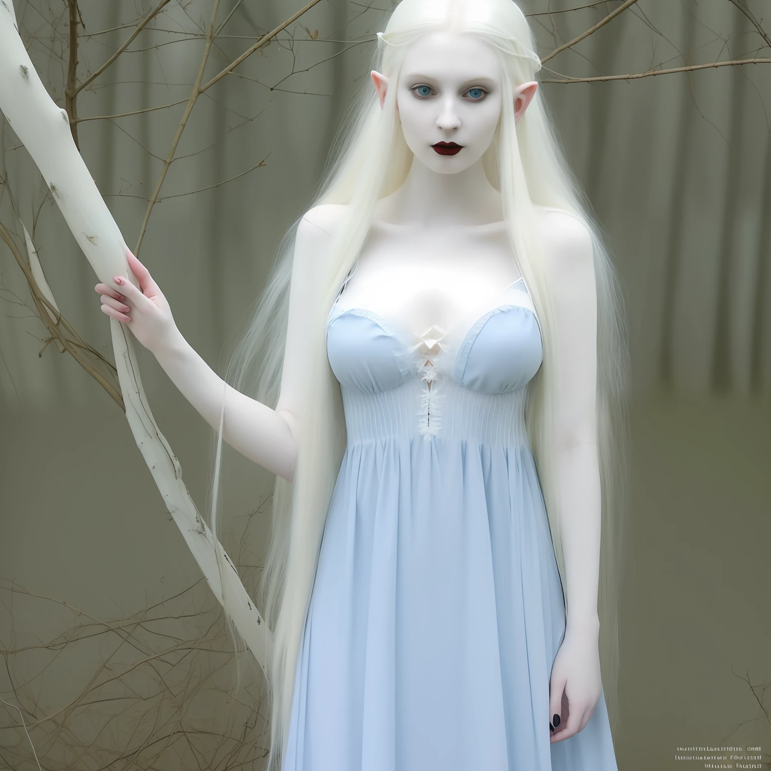 a blond woman in blue dress with white hair, full body, pale goth beauty, full body, perfect white haired girl, with long white hair, very beautiful elven top model, pale white skin, with white long hair, pale hair, with pale skin, pale fair skin!!, very pale white skin, extremely pale white skin, very beautiful goth top model