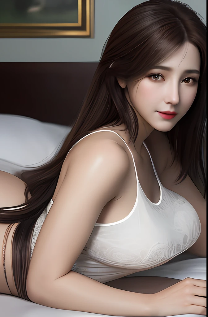 Very detailed eyes, very detailed face, very beautiful woman, best quality, super detailed (photorealistic), very delicate and beautiful legs, beautiful black eyes, absurdity, very detailed facial happy expression, professional illustration, shy, ff Tifa,brown hair,pregnant,give birth,blood,cry
