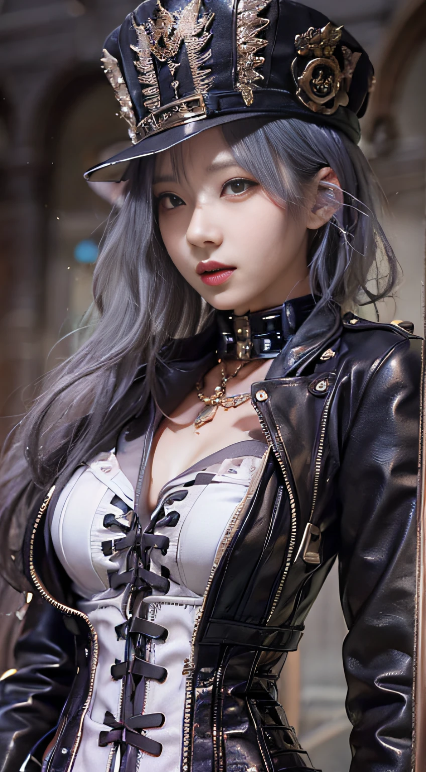 Woman in black catsuit posing in steampunk world, Leather corset, Wearing a black latex costume, captivating and enticing, corsets, wrapped in leather straps, very tight corset, very sexy costume, cruel korean goth girl, elegant corset, Wearing a latex costume, intricate wet latex suspenders, Latex, intricate latex set, Corset wearing, Sexy 21 year old cool Korean, Beautiful steampunk anime lady, a steampunk beautiful goddess, Jeizuo, magnifica, viewer, Realistis, Full body camera, on the lap, squatt, radical, tall, Forced real water, White Less Cloth Transparent Mini Shirt, White transparent thong, Low in the steampunk world, Very fine, Beautiful eyes with cosplay details, long eyelashes, Beautiful double eyelids, Eyeshadow is very fine, Narrow eyes, Three white eyes, Dark Eye Makeup, evil smile, Beautiful, thin legs, Tie short hair back, Goofy face, Rolling eyes, Blushing, Mouth watering, Sticky tongue, Vaginal orchid, Vaginal discharge, Squirting, (((Very small breasts))), Grasp your breasts with both hands, Spread legs, sexual excitement, Sex Expressions, Bare skin