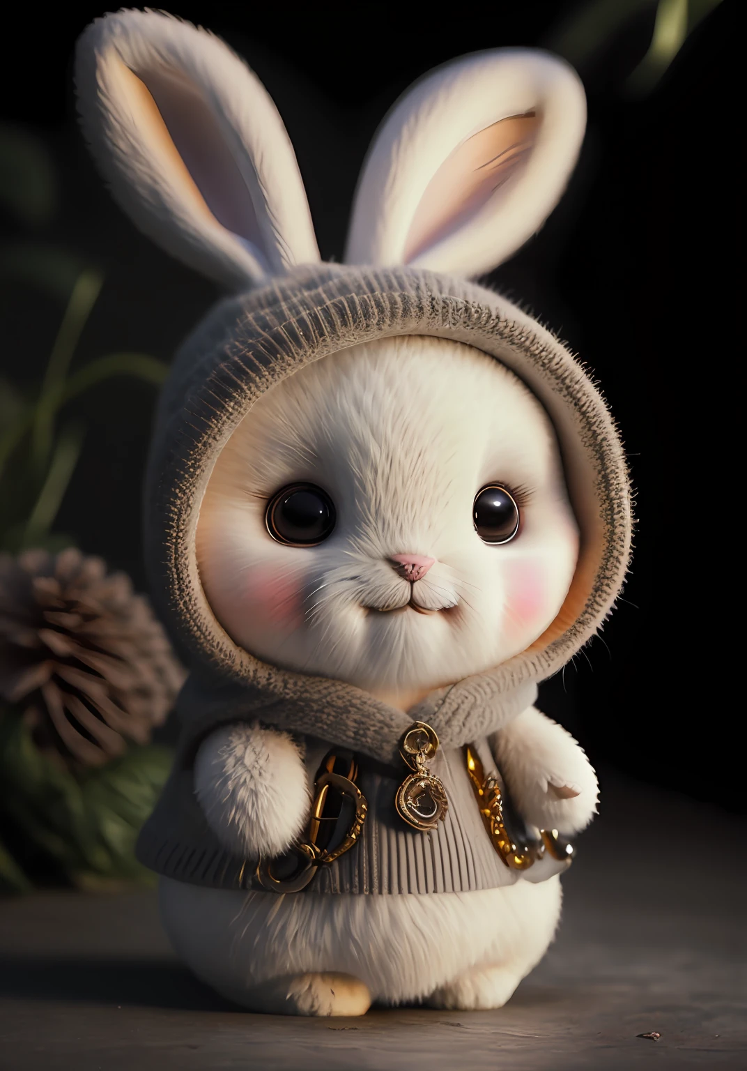 bunny, blur, bunny, flower, nature, no_humans, depth of field, to8contrast style, DARK_Glam, wearing DRK_Glam, deep shadows, (dark: 1.4), (8k, RAW photo, best quality, masterpiece: 1.2)