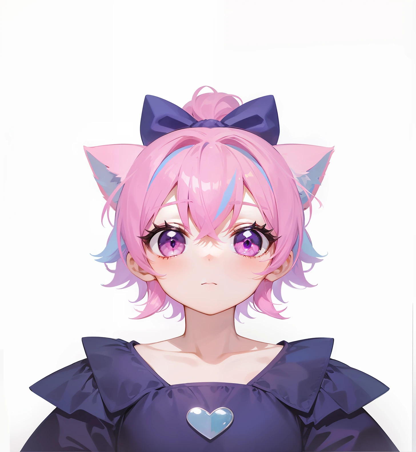 Girl with pink hair,Purple eye,Pink hair dyed blue,adolable,cat ear,Highest image quality,High ponytail,Princess dress,Puff sleeves,White skin of the,Delicate hair,Exquisite clothing,Cute ,Small chest,Western style in the background