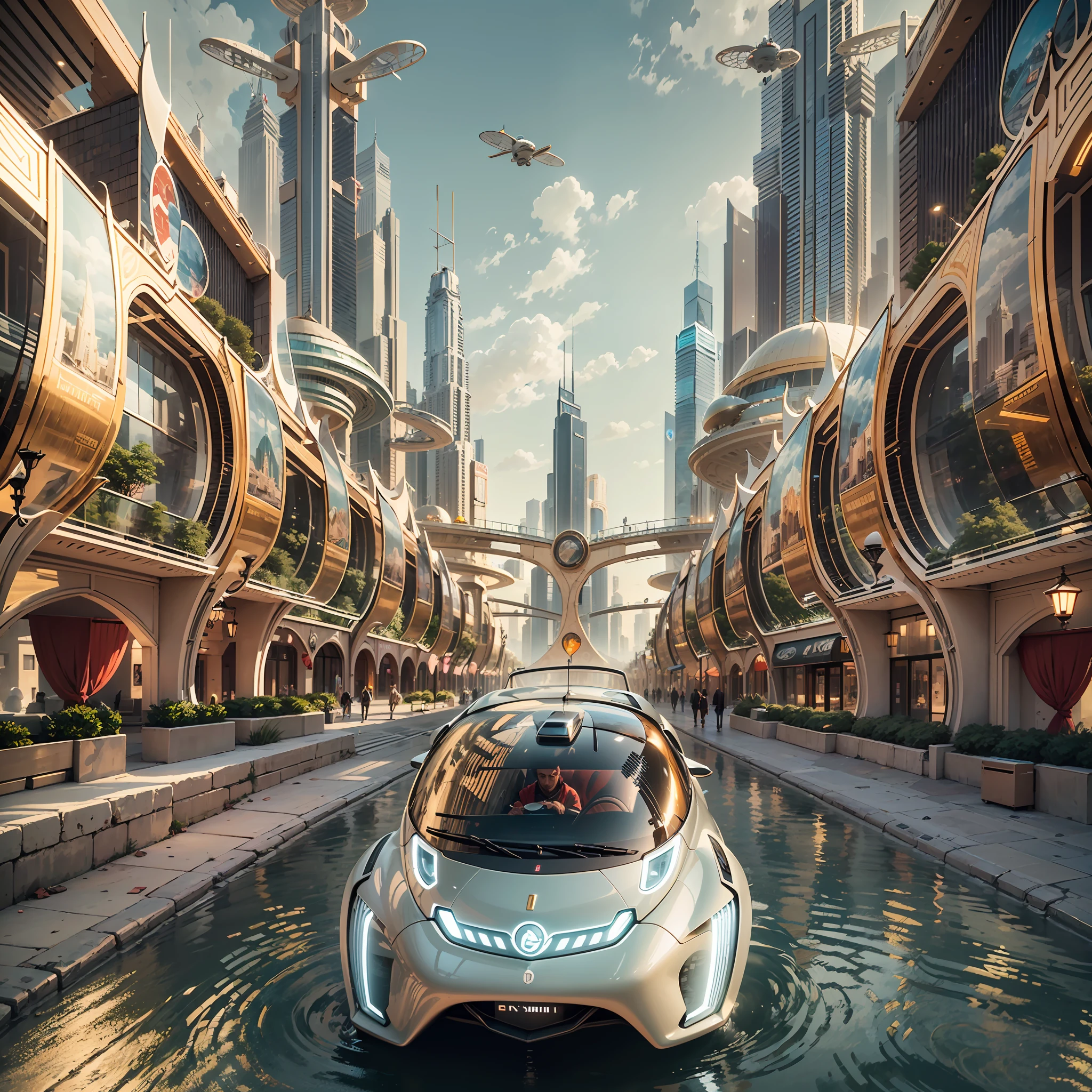 Enter a fascinating vision of the future through captivating futuristic imagery of the city of Dubai. The towering giant skyscrapers are decorated with gold ornaments and smooth glass curtain walls,pierce the sky, The vibrant lights of the city that never sleeps. In the midst of a bustling cityscape, Iconic giant pyramid-style high-tech building, Its architectural marvels are enhanced in a futuristic style. When the hovercar glides easily through the air,The city is full of life,Full of life。,Full of life。,Full of wealth。,Full of luxury。,Full of technology。。, State-of-the-art technology blends seamlessly with traditional Arabian luxury urban structures. This stunning work of art, Use Pixai to bring powerful AI models to life, Show the limitless creativity and possibilities of our imagination. Experience the future of the cityscape at Pixai,Immerse yourself in a visionary world of art