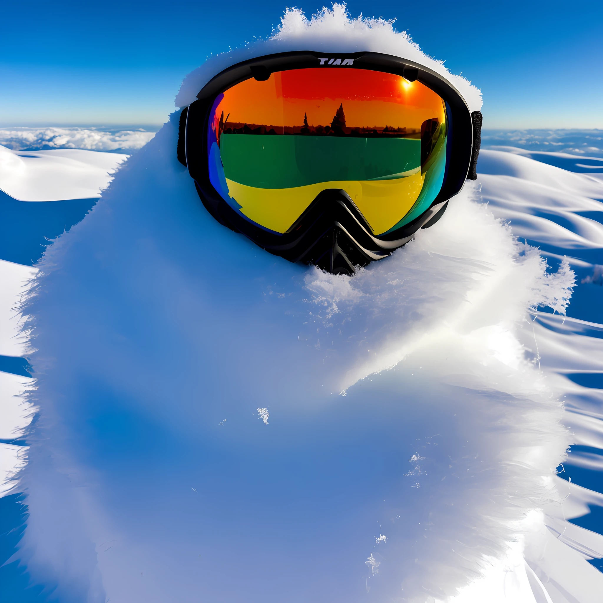 1 man((Close-up of the head,Serious)),tmasterpiece,Best quality at best,ultra - detailed,独奏,Ski wear、Ski helmet、Orange ski goggles、Snowy plains、Holding skis、smog、shadowing、to contrast、cloudless sky、Simulating the wind(skin textures)(filmgrain:1.3) ,(cold shades,cold shades)