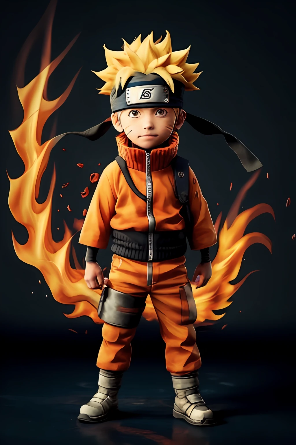 Naruto,1boy, black_background, fire, 9 fox tails,