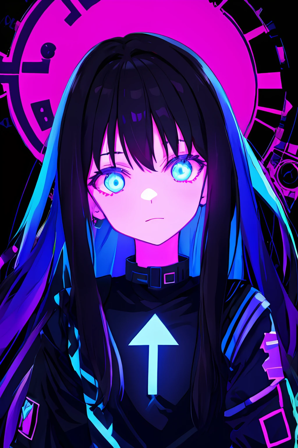 blacklight, 1girl, black background,