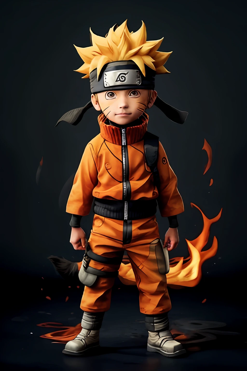 Naruto,1boy, black_background, fire, 9 fox tails,