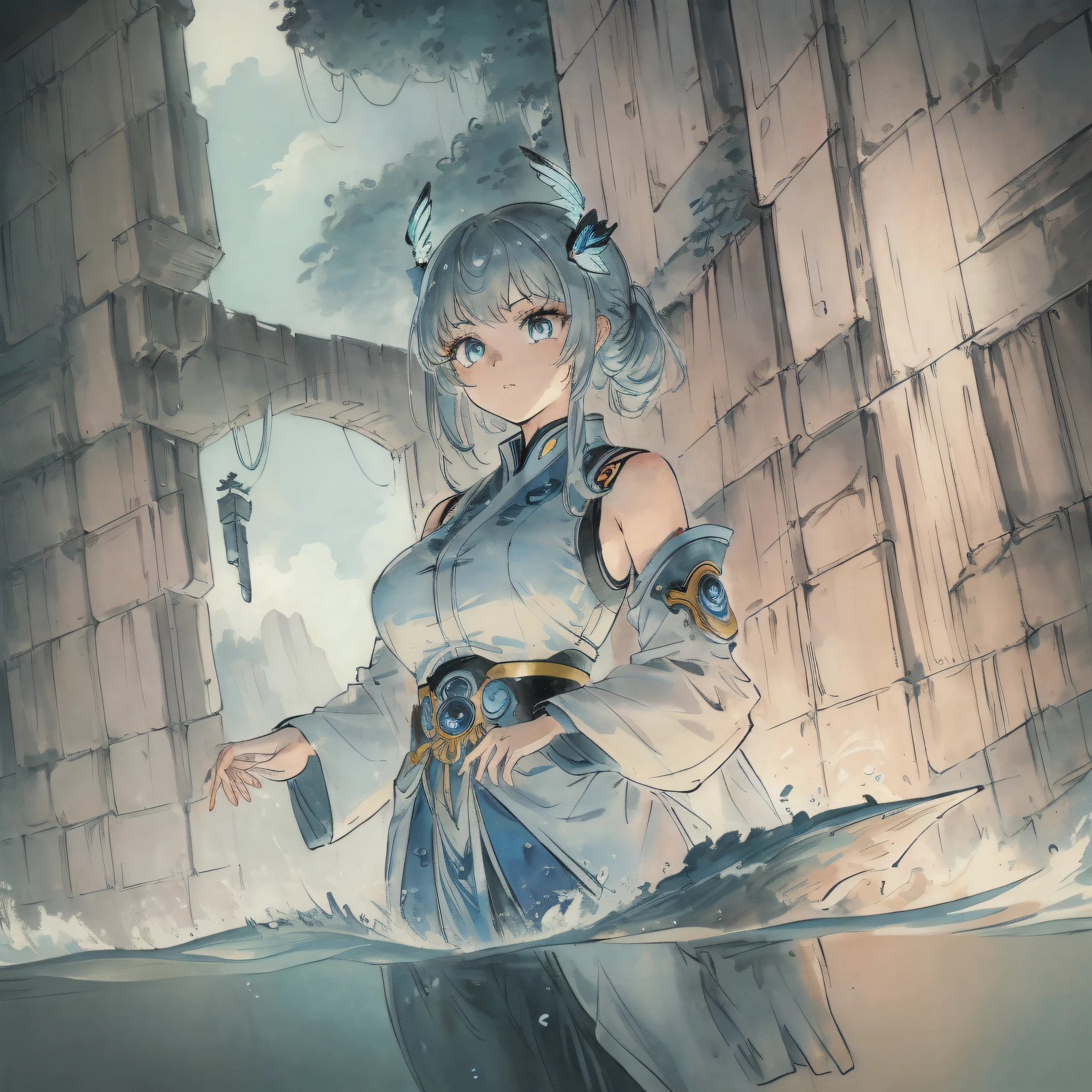 (masterpiece), best quality,{full body},((1 girl)),((beauty detailed eye)),{mecha,huge_filesize},(bare shoulders),science fiction,highly detailed,illustration,extremely detailed CG unity wallpaper,submerge,cinematic lighting,dramatic angle,{{beautiful face}},posing,caustics,fine water surface,,Mechanical wing,Metal wings,Mecha wing,{mecha clothes},robot girl,beautiful detailed face,