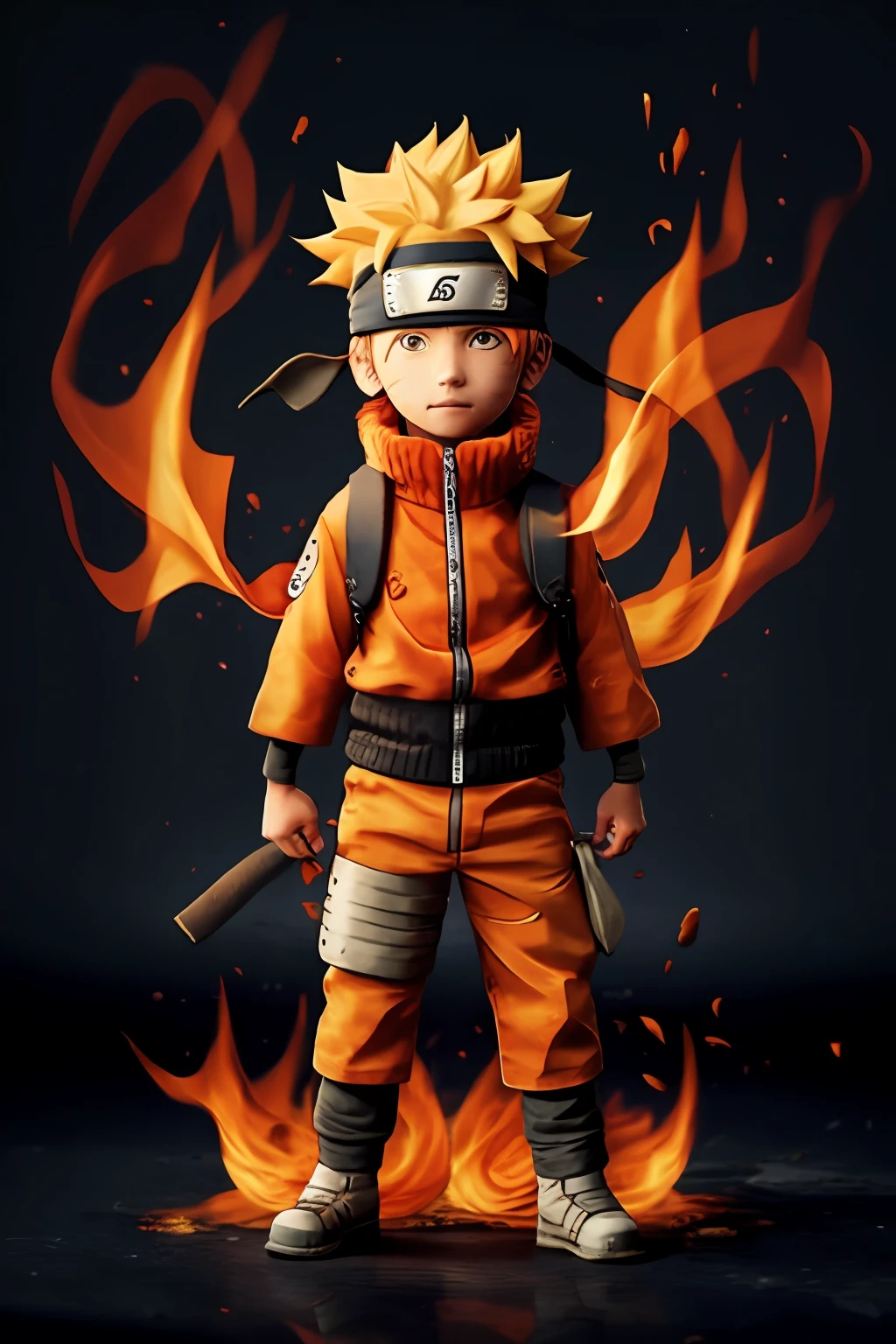 Naruto,1boy, black_background, fire, 9 fox tails,