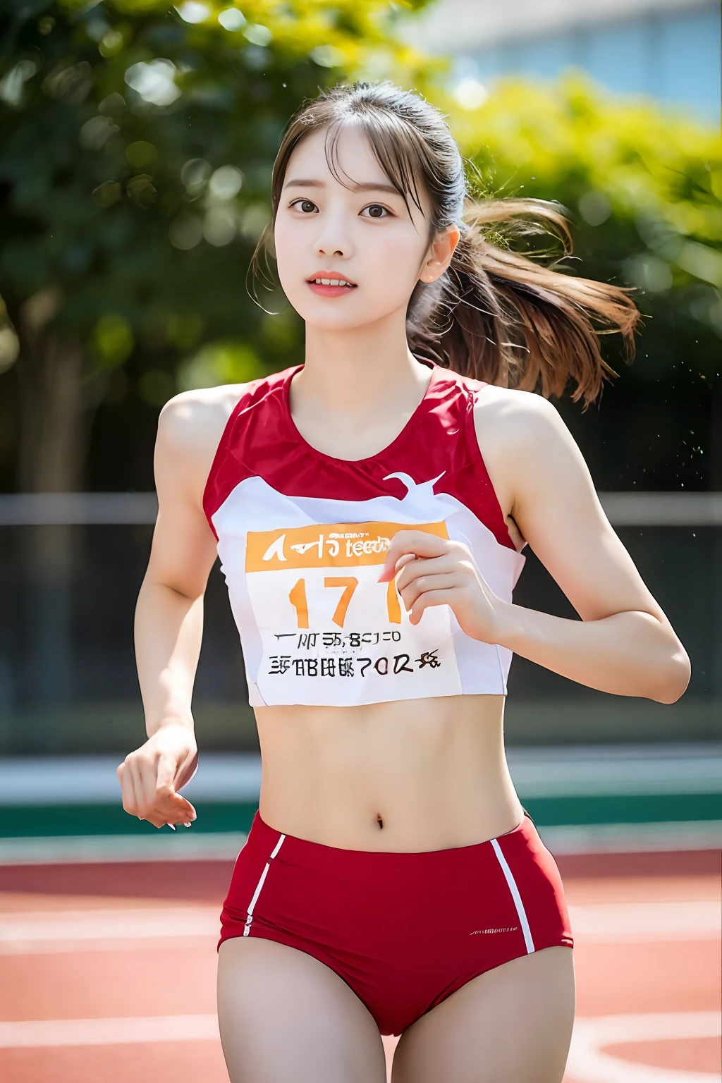 (((Sports, Short, Long, Running, Jogging, Marathon, Exercise, Athletics, Running, Running Posture, Running, Feeling of Galloping, Sweat, Sweat, Sweating Lots)))), ((Volley Uniform: 1.3, White, Red, Blue, Uniform: 1.3, Lower, Swaying, Hetero)), ((White, Red, Blue, Bloomers: 1.2, Low Rise)), (Athletics, Floating Hair NovaFrog Style, Floating Hair, Hair and Clothes That Flutter in the Wind, High School, Slender Abs: 1.2, Navel, Serious Look), (The shape of the pubic area is clearly visible)), Blushing, NSFW, 8k, RAW Photo: 1.2, (Best Quality: 1.4, Masterpiece: 1.4), Super Detail, Best Illustration, Ultra High Resolution, Portrait, Film Grain, 1girl, POV, Depth of Field, Photorealistic: 1.4, detailed hair, realistic hair, realistic lighting, realistic shadows, realistic clothing, realistic skin, natural skin texture, portrait: 0.6, light particles, lens flare, glowing particles: 0.6, bokeh: 1.2, clean: 1.8, professional lighting, photon mapping, radiosity, physically based rendering, incredibly absurd, Glossy skin, pale skin: 1.2, PureErosFace_v1: 0.7, fair skin: 1.1, round face: 1.5, mouth open, puffy eyes, purple eyes, double eyelids, egyosar: 1, floating hair, makeup, Japan girl, lovely thighs, shining thighs, shining legs