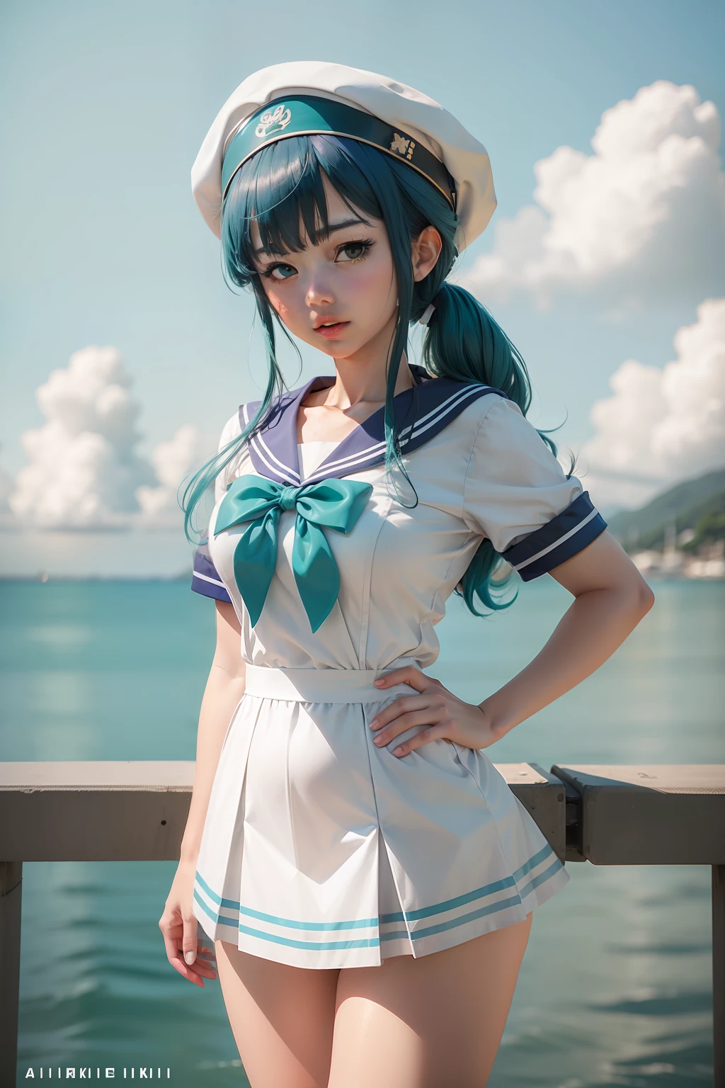 Sailor girl in sailor suit with sailor hat and sailor suit, 2 d anime style, inspired by Un'ichi Hiratsuka, Fubuki, Rei Hiroe, Anime girl with teal hair, Mikudayo, inspired by Rei Kamoi, kirokaze, retro anime girl, 2 D Anime, anime moe art style, Lori