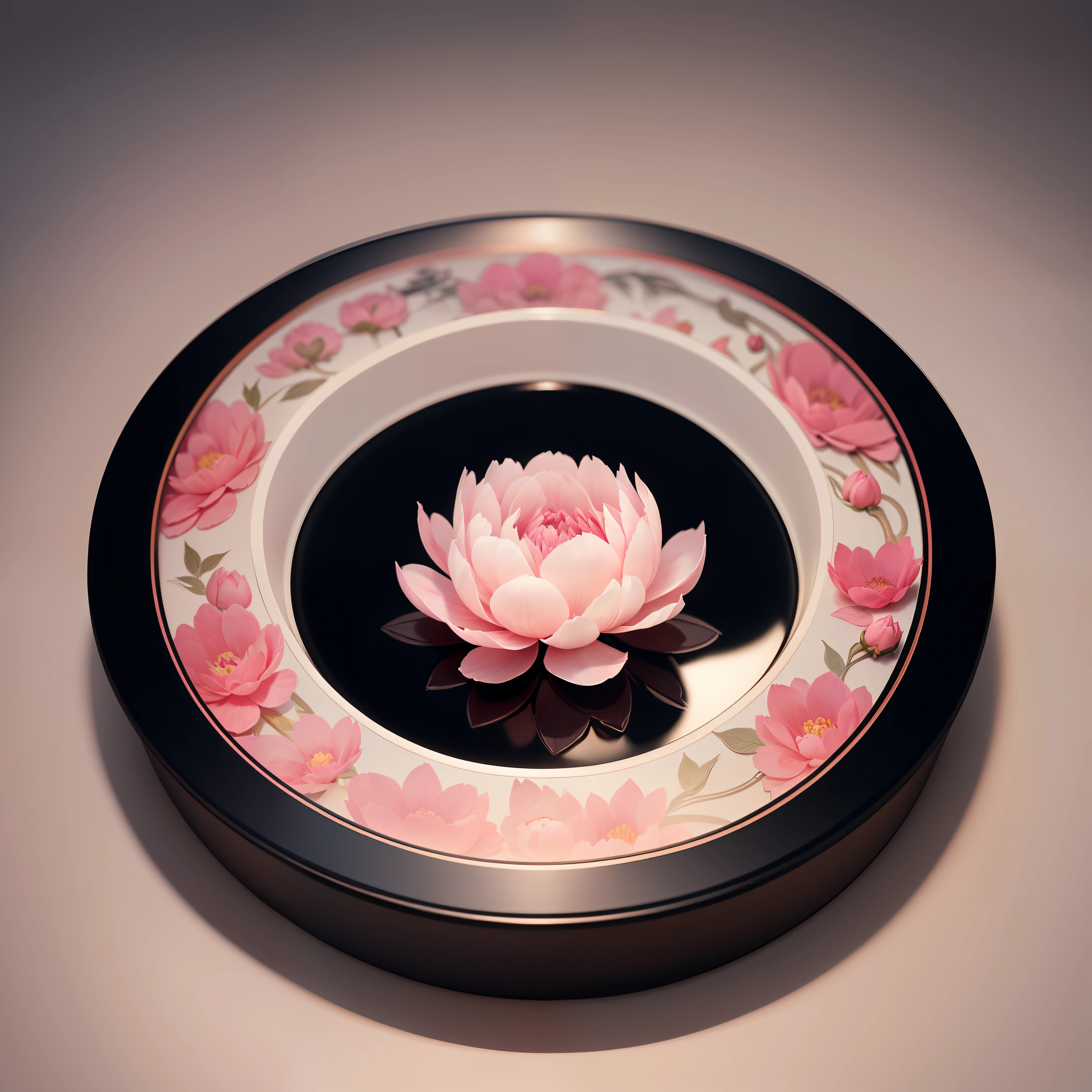 Draw a 1:1 size peony flower with white background,Add the word "Heze" below the flower,As a public account logo
