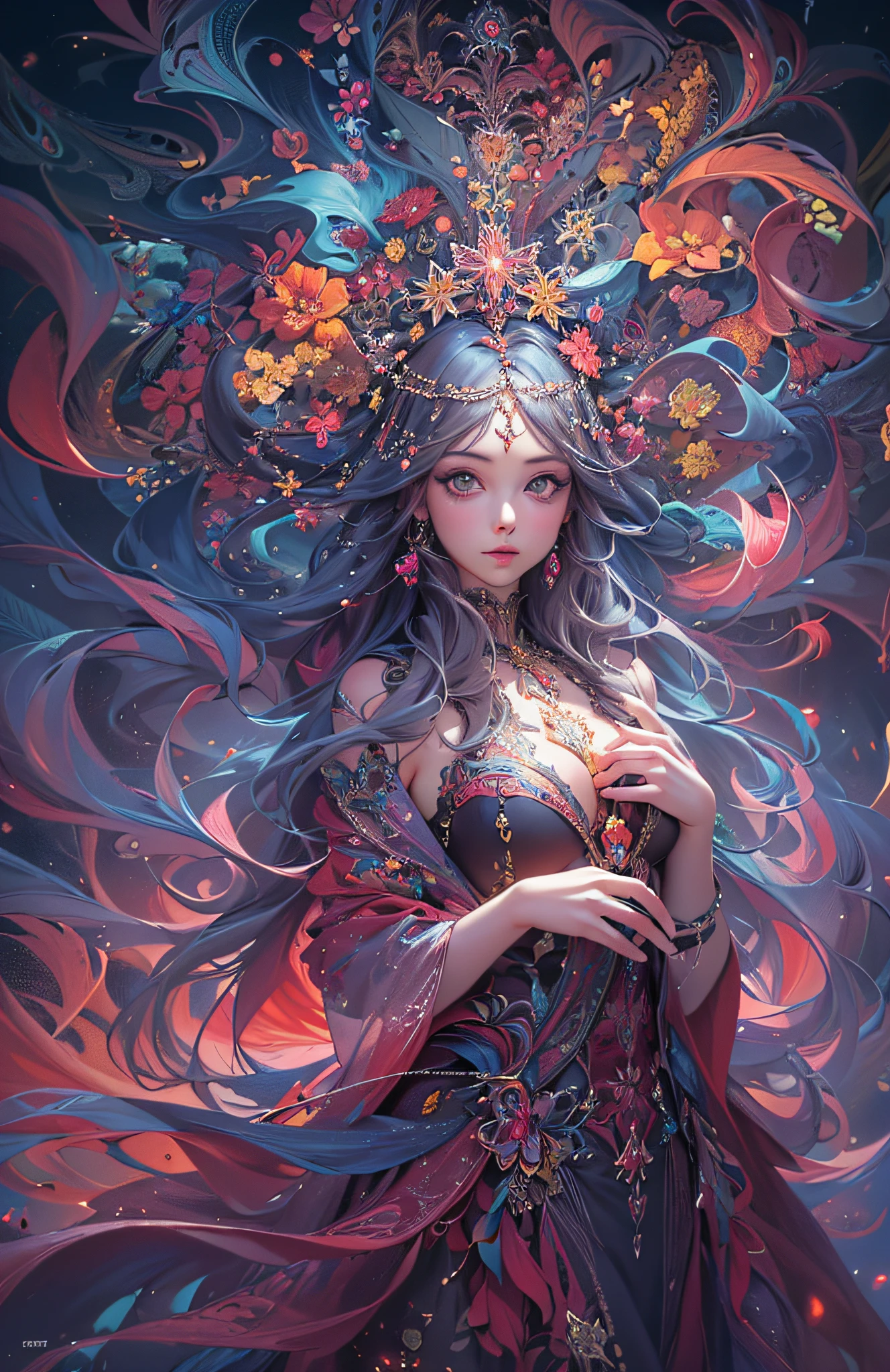 (masterpiece, top quality, best quality, official art, beautiful and aesthetic:1.2), (1girl), extreme detailed,(fractal art:1.3),colorful,highest detailed