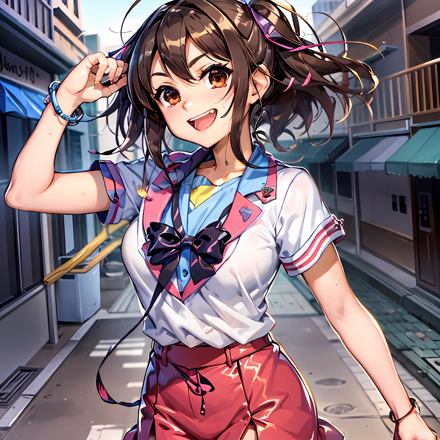 Suzumiya Haruhi, the charismatic protagonist of "The Melancholy of Haruhi Suzumiya," is a captivating and vivacious character whose appearance perfectly matches her vibrant personality. With her striking looks and captivating presence, she stands out in any crowd.
Haruhi's most distinctive feature is her long and silky brown hair that flows gracefully down her back. Her hairstyle is often tied into two cute ponytails, which add to her youthful and energetic aura. Her bangs frame her face, highlighting her expressive and mischievous brown eyes.
Her eyes are windows to her adventurous spirit and boundless curiosity. They sparkle with determination, hinting at the ambitious and sometimes eccentric ideas that constantly swirl in her head. With a twinkle of mischief, she can draw anyone into her whirlwind of excitement.
Haruhi's face is framed by a pair of perfectly arched eyebrows, which add a touch of intensity to her expressions. Her rosy cheeks exude youthful energy and radiate warmth, making her smile all the more captivating. Her lips are often curved into a playful grin, revealing her dynamic and spirited nature.
Her petite yet athletic build complements her active and outgoing personality. She stands with confidence, her body language reflecting her self-assurance and determination to make her dreams come true.
Haruhi's wardrobe is as eclectic as her personality. She often dresses in her signature high school uniform, but she has been known to experiment with various outfits, ranging from casual and comfortable to bold and eye-catching.
Whether she's donning a school uniform or a quirky outfit, Haruhi's clothing always exudes her unique sense of style. She is unafraid to stand out, embracing her individuality and captivating those around her.
With her radiant smile and energetic aura, Haruhi Suzumiya is a magnetic force that draws others into her exciting and unpredictable world.