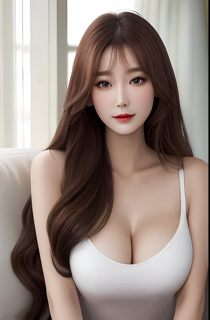 Very detailed eyes, very detailed face, very beautiful woman, best quality, super detailed (photorealistic), very delicate and beautiful legs, beautiful red eyes, absurdity, very detailed facial happy expression, professional illustration, shy, ff Mai Shiranui,big breast,brown hair,long hair,nude