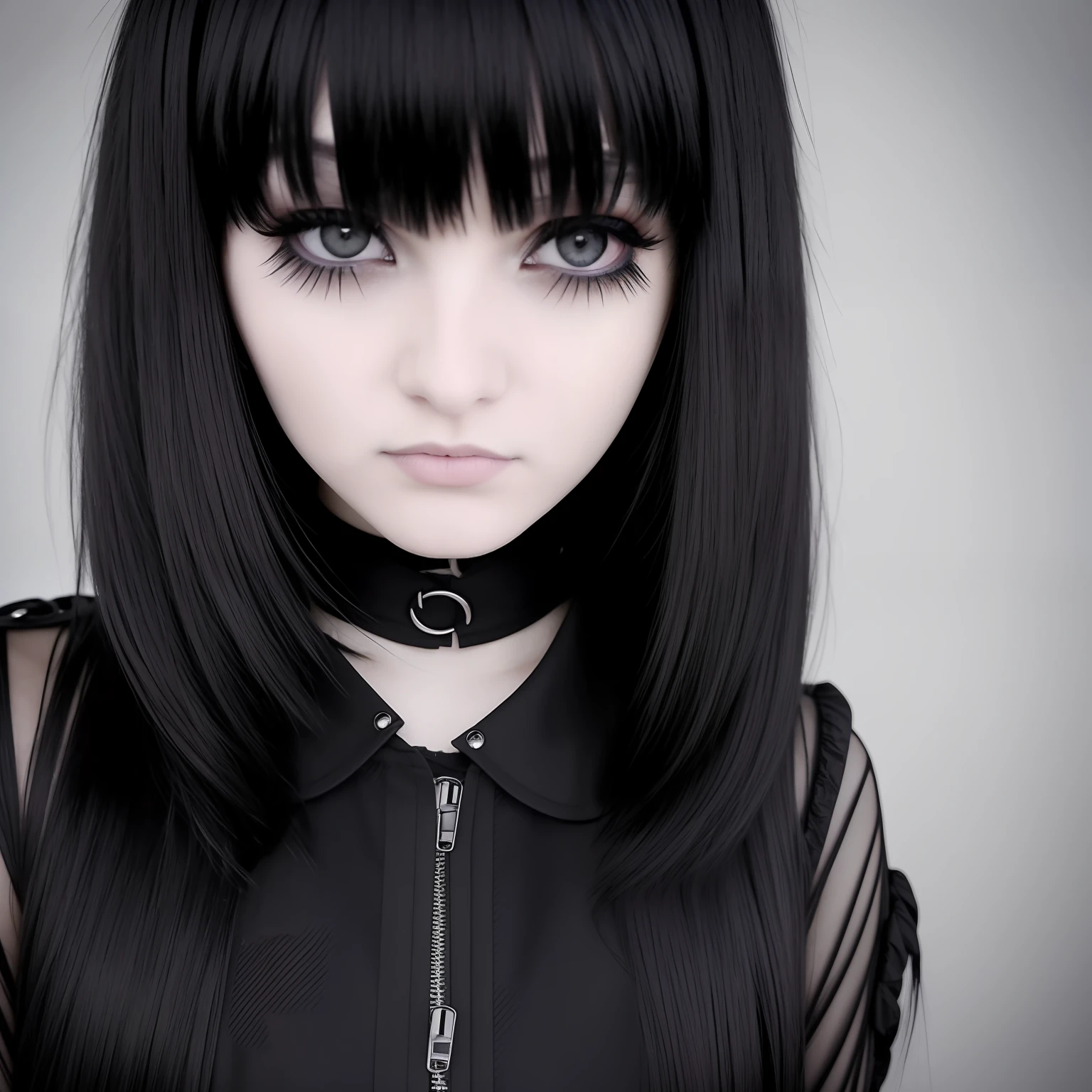 a close up of a person with a creepy look on their face, she has black hair with bangs, 1 7 - year - old goth girl, goth girl aesthetic, darkwave goth aesthetic, dark aesthetic, goth aesthetic, gothic horror vibes, 1 7 - year - old anime goth girl, pale goth beauty, goth girl, featured on instagram, she has black hair