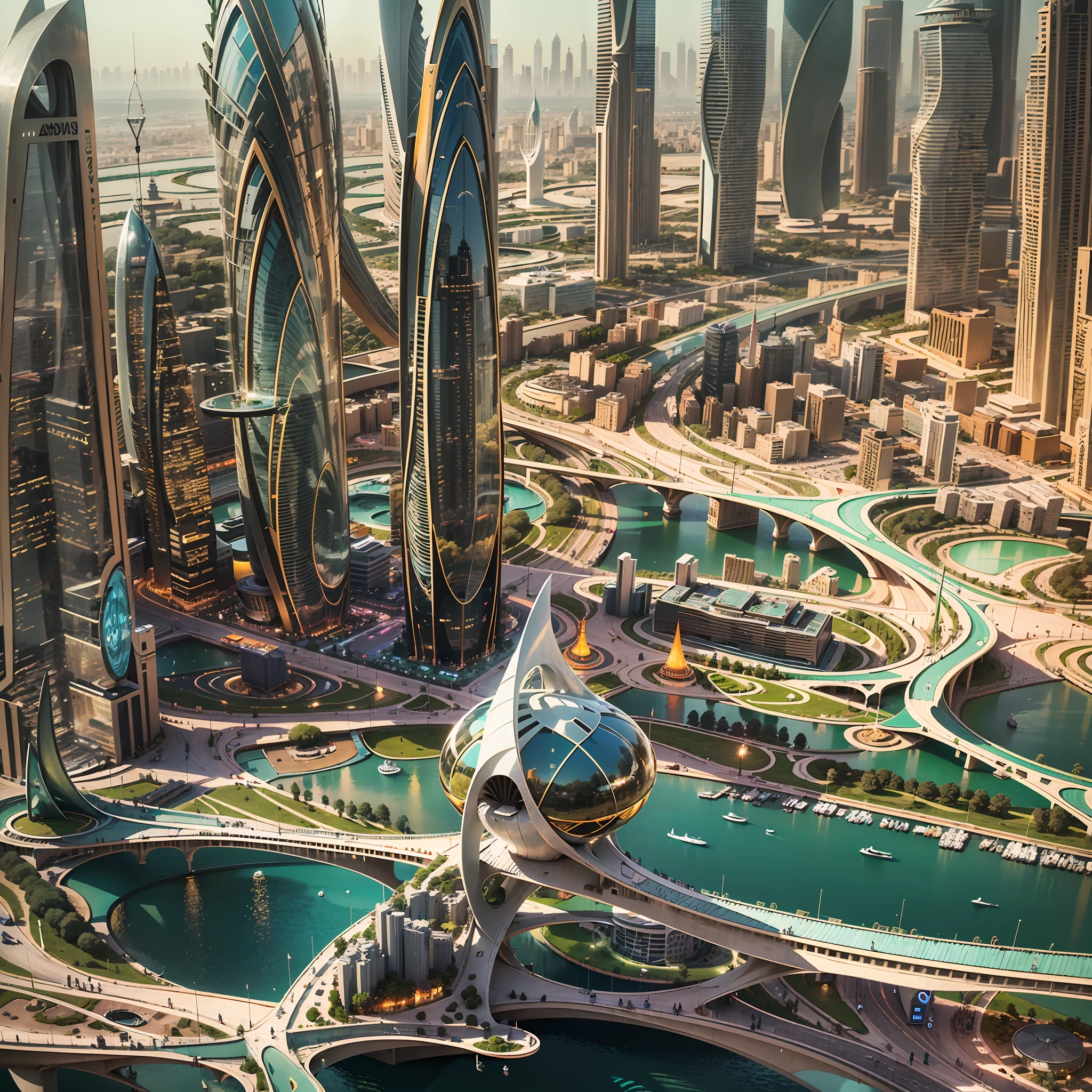Enter a fascinating vision of the future through captivating futuristic imagery of the city of Dubai. The towering giant skyscraper is decorated with gold ornaments and a smooth glass curtain wall,pierce the sky, The vibrant lights of the city that never sleeps. In the midst of a bustling cityscape, An iconic giant pyramid-style high-tech building, Its architectural marvels are enhanced in a futuristic style. When the hovercar glides easily through the air,The city is full of life,Full of life。,Full of life。,Full of life。,Full of life。,Full of life。,Full of wealth。,Full of luxury。,Full of technology。。, State-of-the-art technology blends seamlessly with traditional Arabian luxury urban structures. This stunning work of art, Use Pixai to bring powerful AI models to life, Show the limitless creativity and possibilities of our imagination. Experience the future of the cityscape at Pixai,Immerse yourself in a visionary world of art