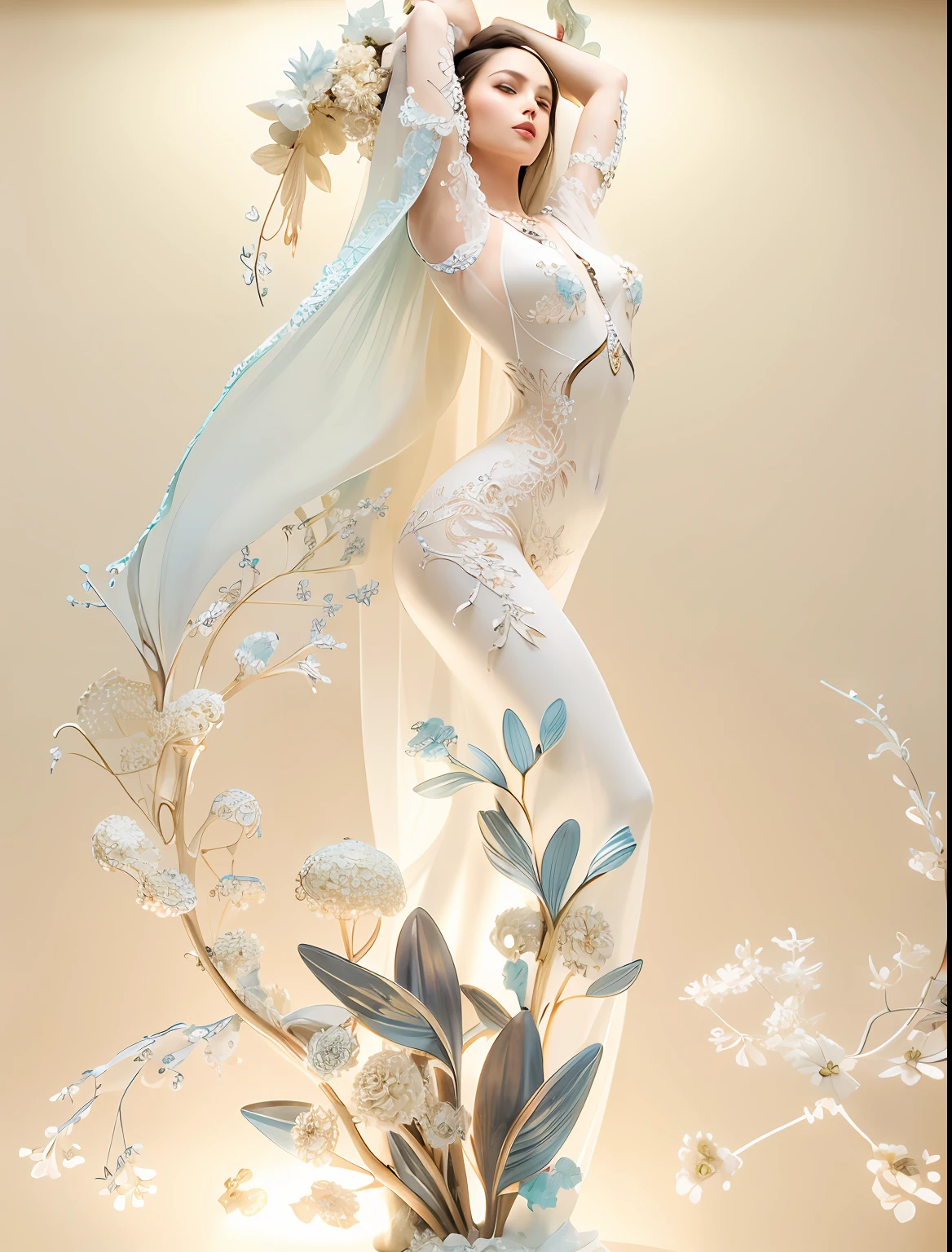 There is a woman wearing flowers assembled from turquoise gemstones，Butterflies fluttered around her, beautiful  face，Nice big eyes，perfect body figure，nice hand，Good feet，Full body display，Step barefoot on the white lotus，The background of the character has a faint rainbow aperture，Light，Blue sky，Accurate human anatomy，stunning 3d render of a fairy, Ethereal beauty, Ethereal fantasy, a stunning young ethereal figure, karol bak uhd, high fashion fantasy, fantasy. Intricate, Goddess. Extremely high detail, fantasy beautiful, ethereal details,ethereal skin，tmasterpiece，4K,professional photoshooting，