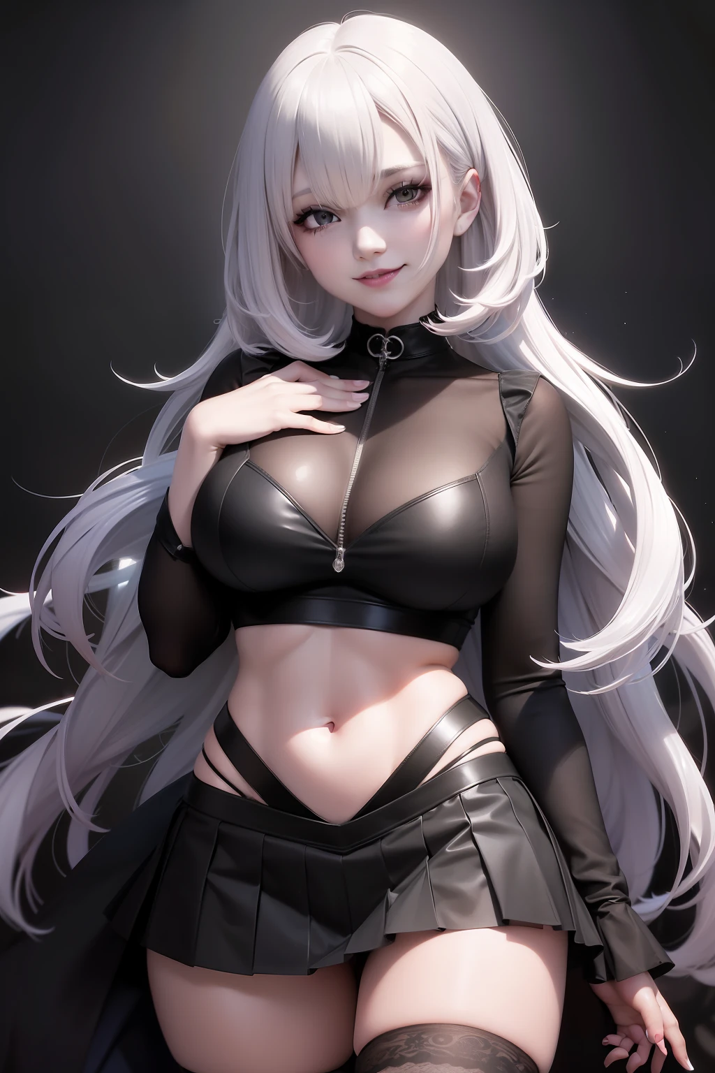 offcial art, Unity 8k wallpaper, Ultra detailed, Beautiful and aesthetic, Masterpiece, Best quality, Photorealistic, dark theme joker,Cute smile,Beautuful Women,huge tit,White top,black short skirt,tight-fitting,Delicate facial features,Tiny cute,gradient color hair,Transparent top