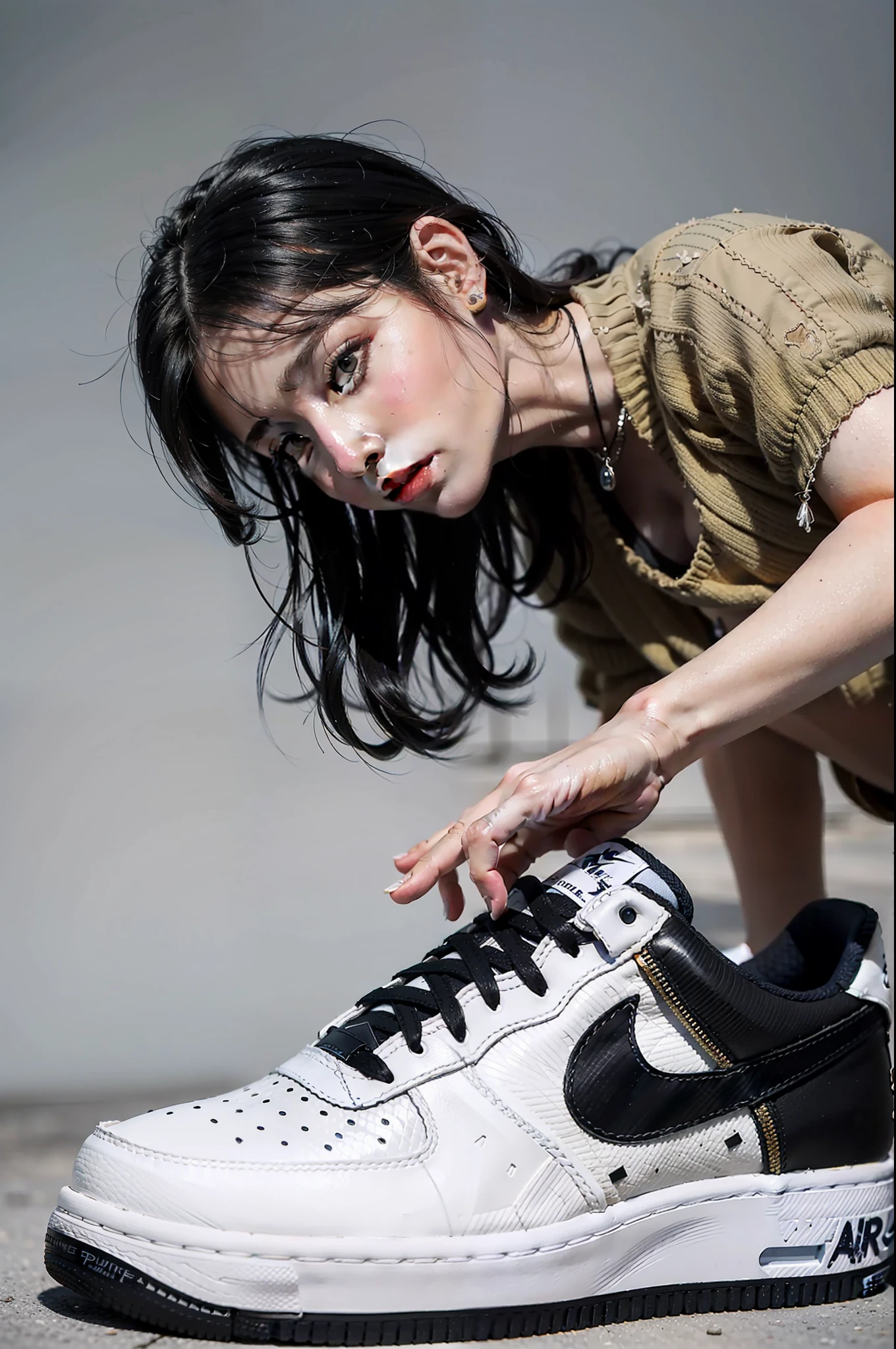 Nike Air Force One low-gang,NIKE airforce1 low,White undertone,Series,Low preservation and chromaticity,Black and white,Black gray,Black-brown,Product display diagram,Self-restraint,Popular in 2023,Creative laces,SMD process,Collage,Multi-material fusion of parts,hyperdetailed illustration,Pop elements,Color scheme,A detailed illustration,Luxury elements,White background image,INS wind,stylised