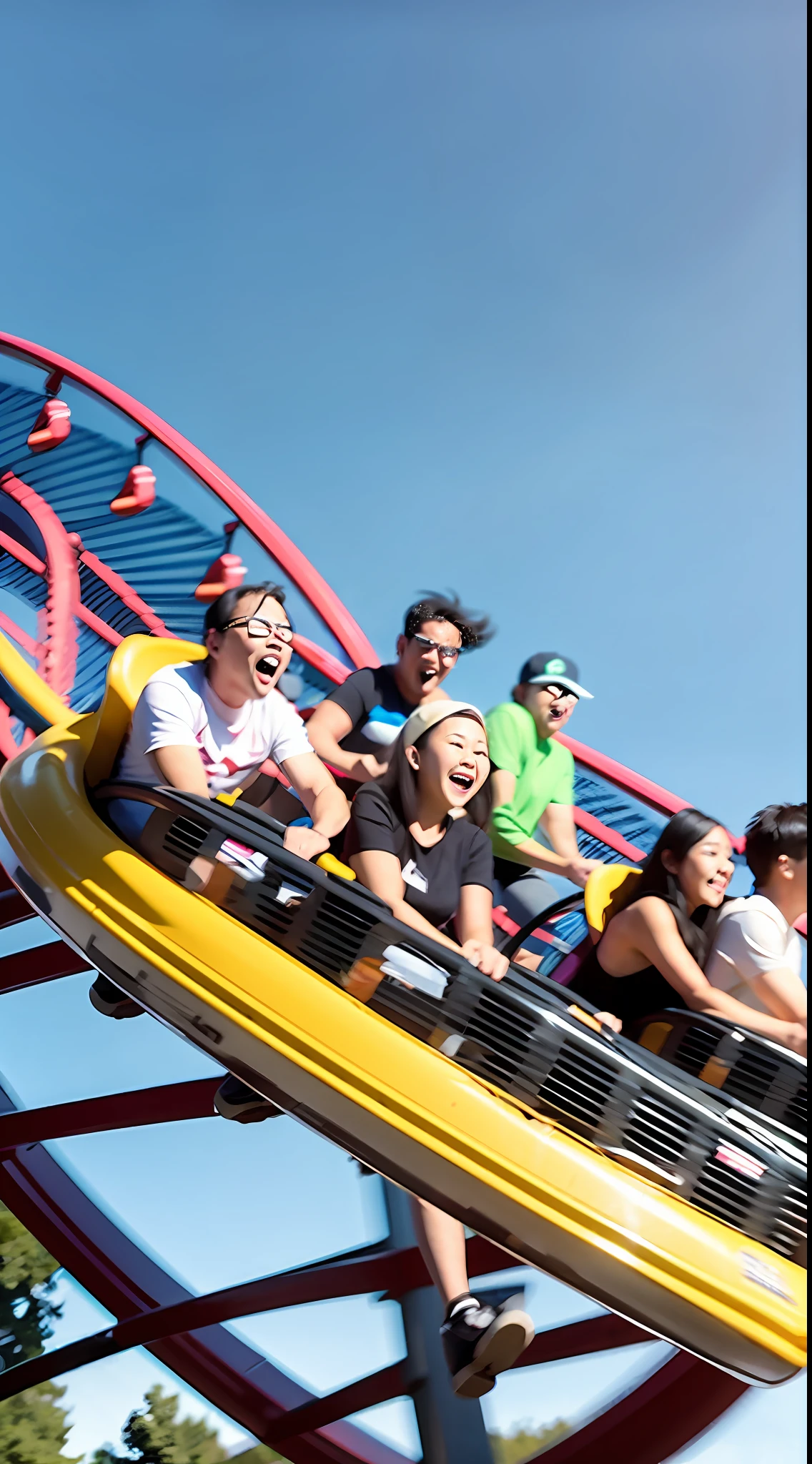 A dozen friends play roller coaster at a large amusement park