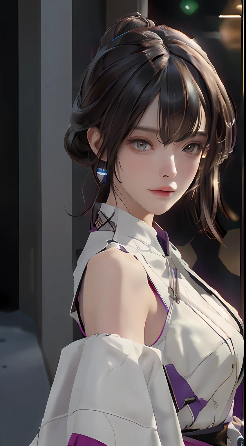 ((Best quality)), ((masterpiece)), (detailed:1.4), 3D, an image of a beautiful cyberpunk female,HDR (High Dynamic Range),Ray Tracing,NVIDIA RTX,Super-Resolution,Unreal 5,Subsurface scattering,PBR Texturing,Post-processing,Anisotropic Filtering,Depth-of-field,Maximum clarity and sharpness,Multi-layered textures,Albedo and Specular maps,Surface shading,Accurate simulation of light-material interaction,Perfect proportions,Octane Render,Two-tone lighting,Wide aperture,Low ISO,White balance,Rule of thirds,8K RAW,