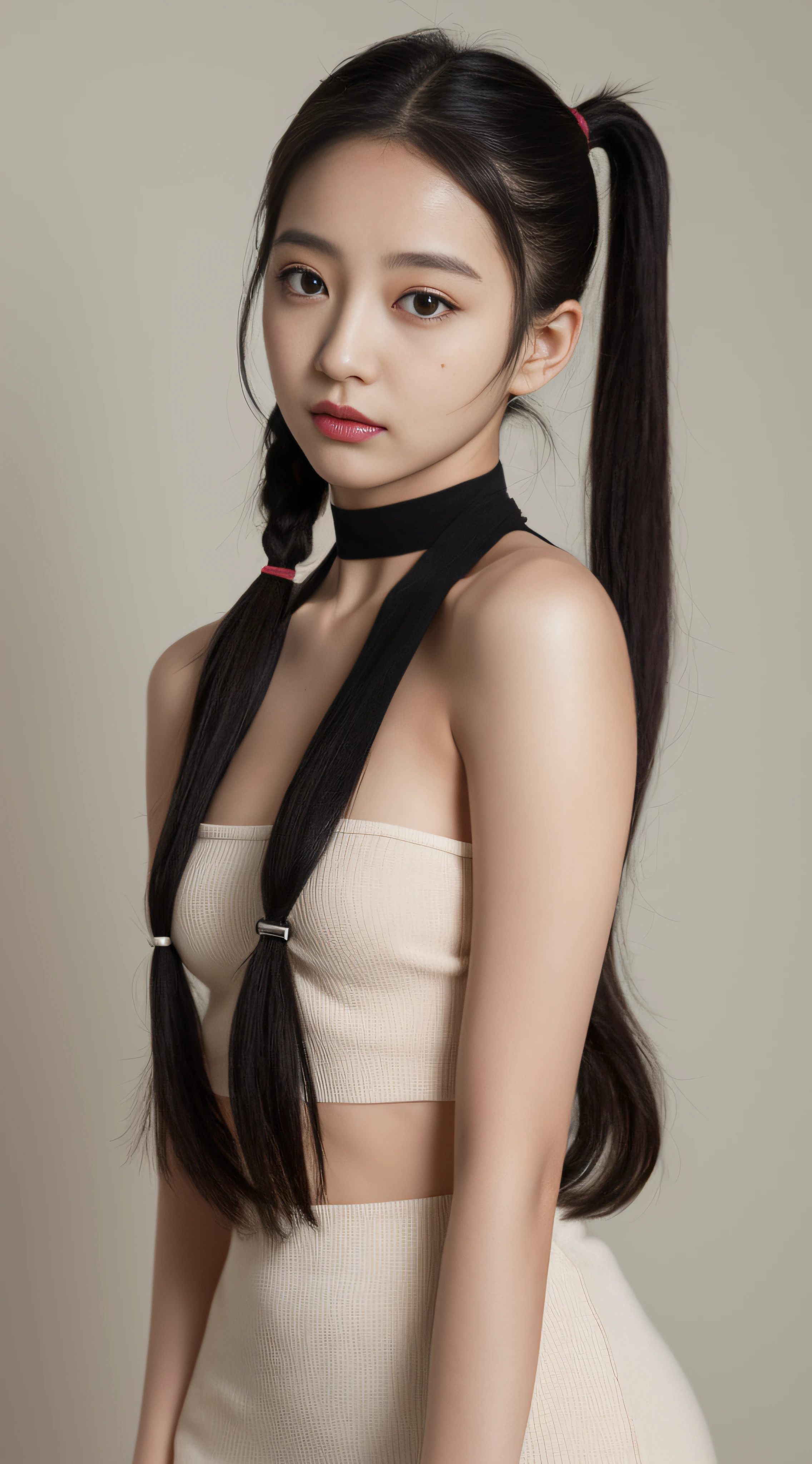 Girls are flat-chested,pleasing,(petite),(pony tails) ,tight,(Interactive)(Full body photo),little breast, choker,(dark mole)