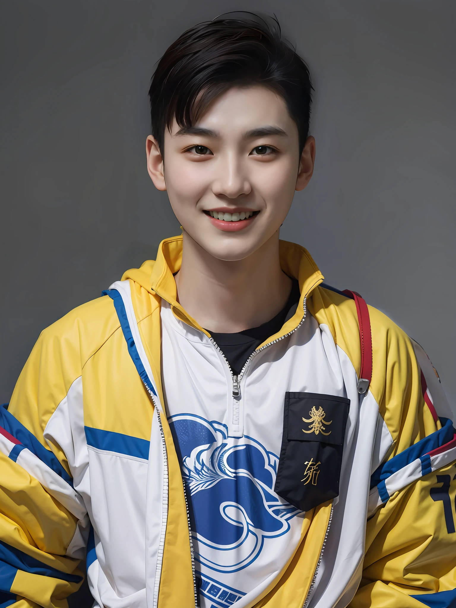 A Chinese male high school student,Wear colorful sportswear
