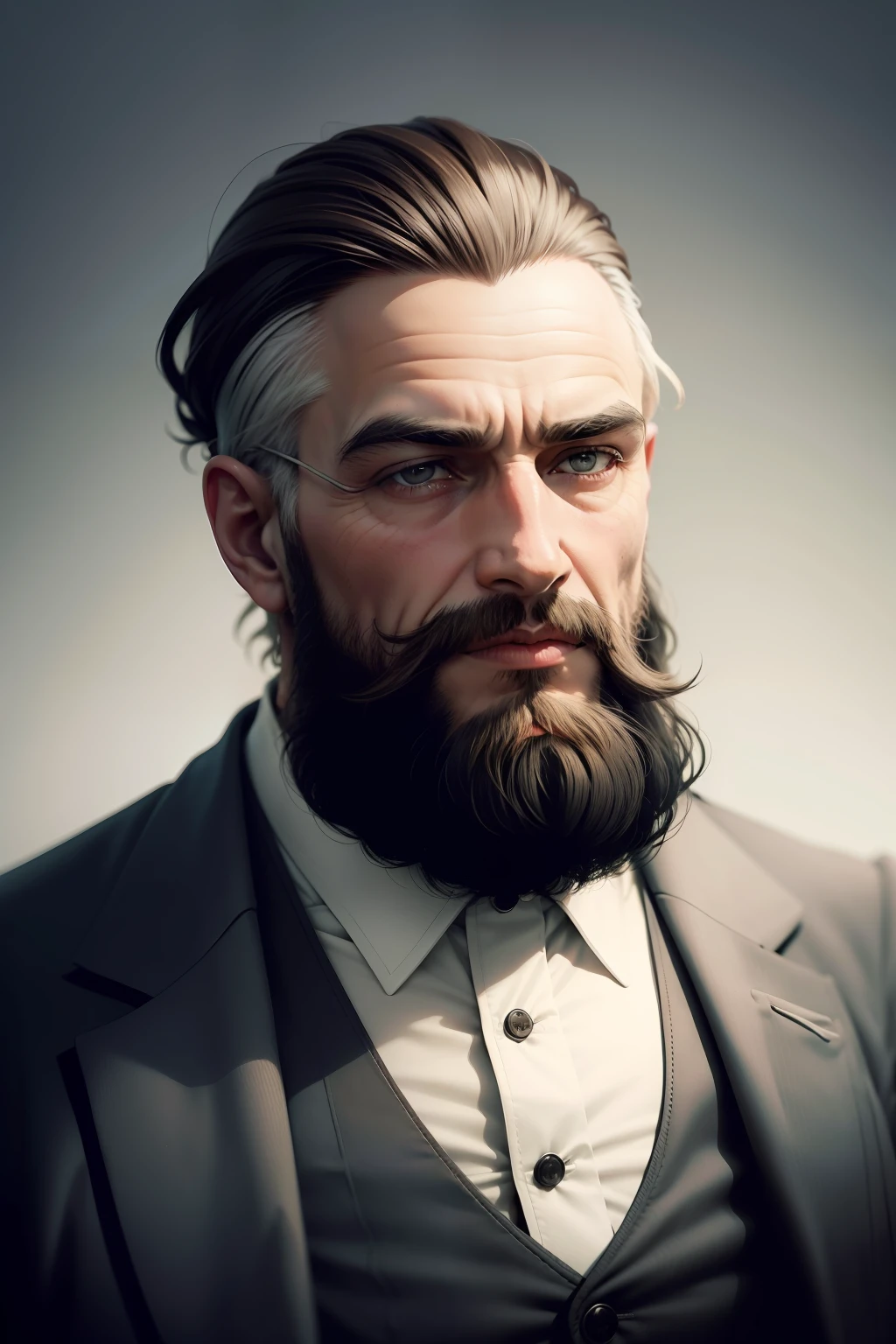 quero que crie um homem simples do ano de 1920, quero que a imagem seja bem realista, o homem deve usar roupas simples, ele deve ter um olhar cansado, ele tem barba e cabelos grisalhos