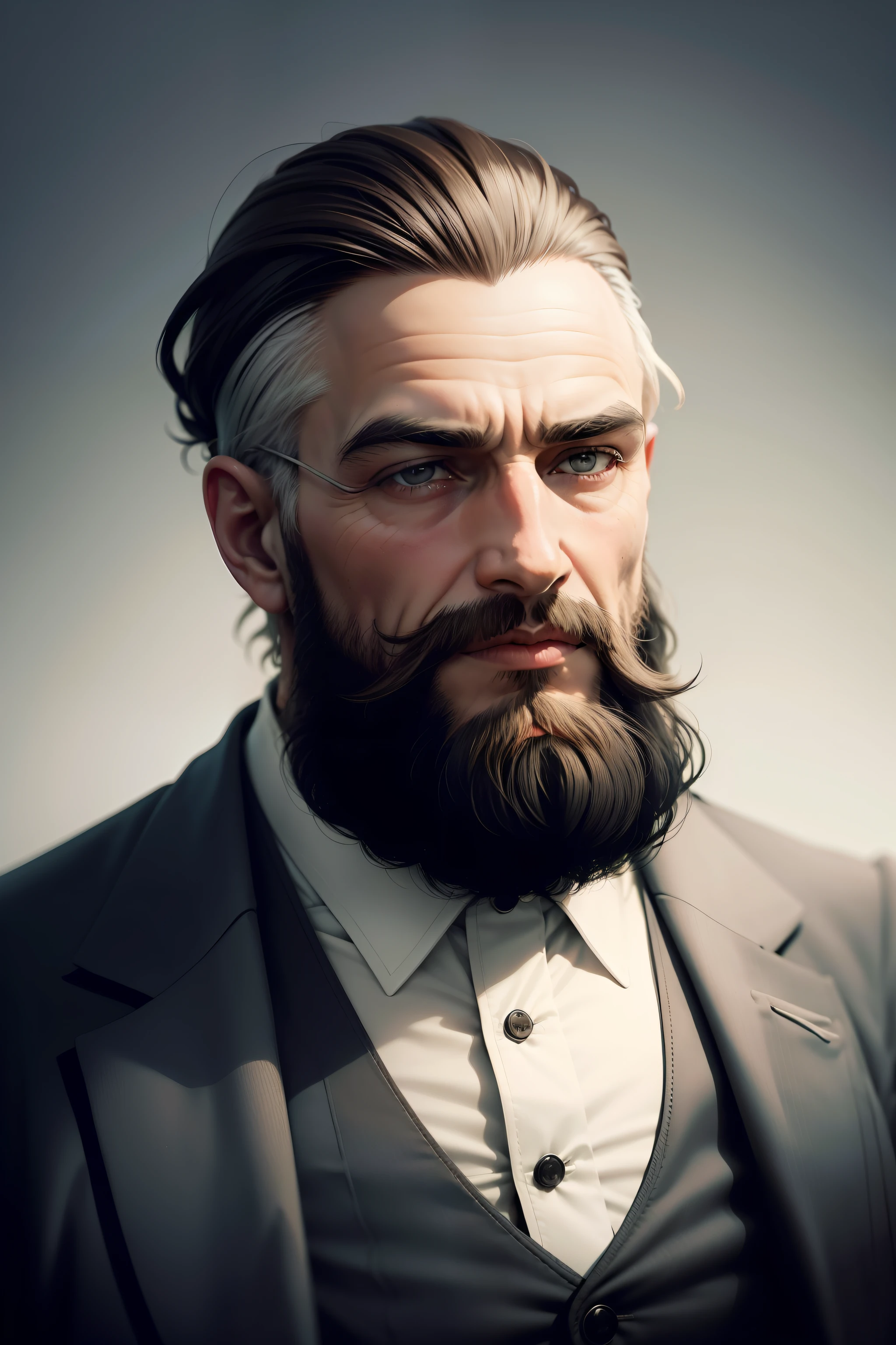 quero que crie um homem simples do ano de 1920, quero que a imagem seja bem realista, o homem deve usar roupas simples, ele deve ter um olhar cansado, ele tem barba e cabelos grisalhos