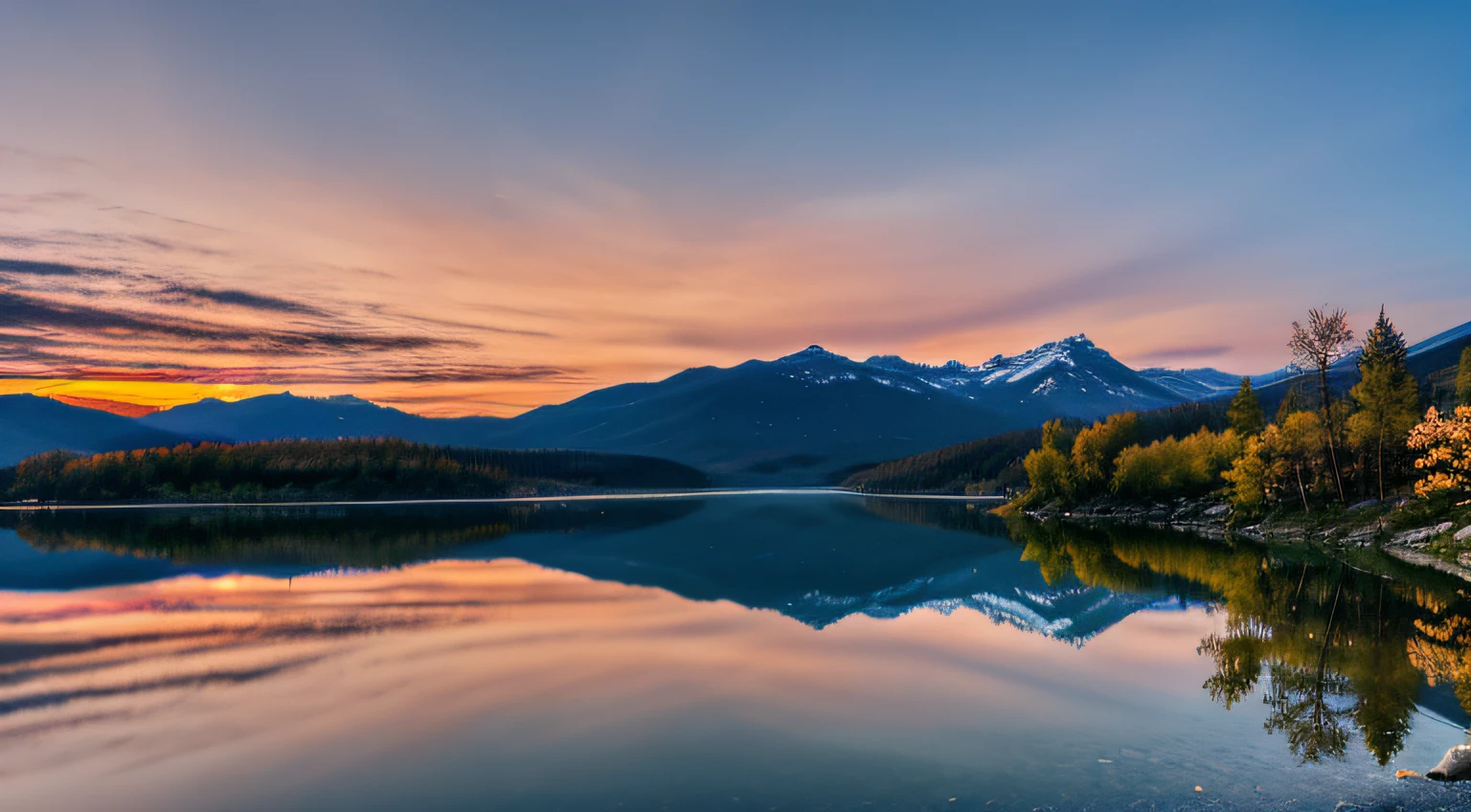Sunset on the mountain,Lake under Montan,blossoms,SakuraNS,