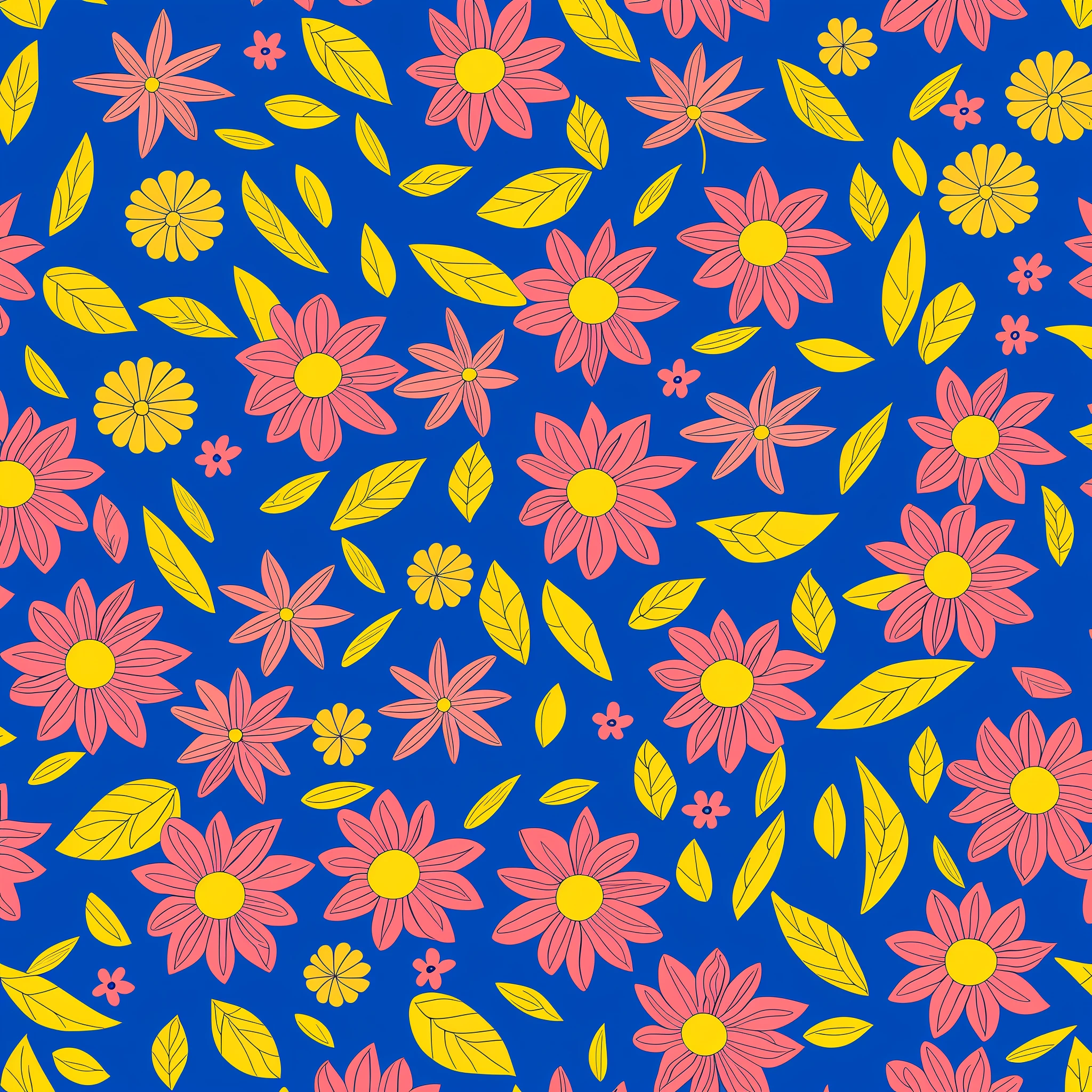 flowers and leafs pattern colorful drawing
