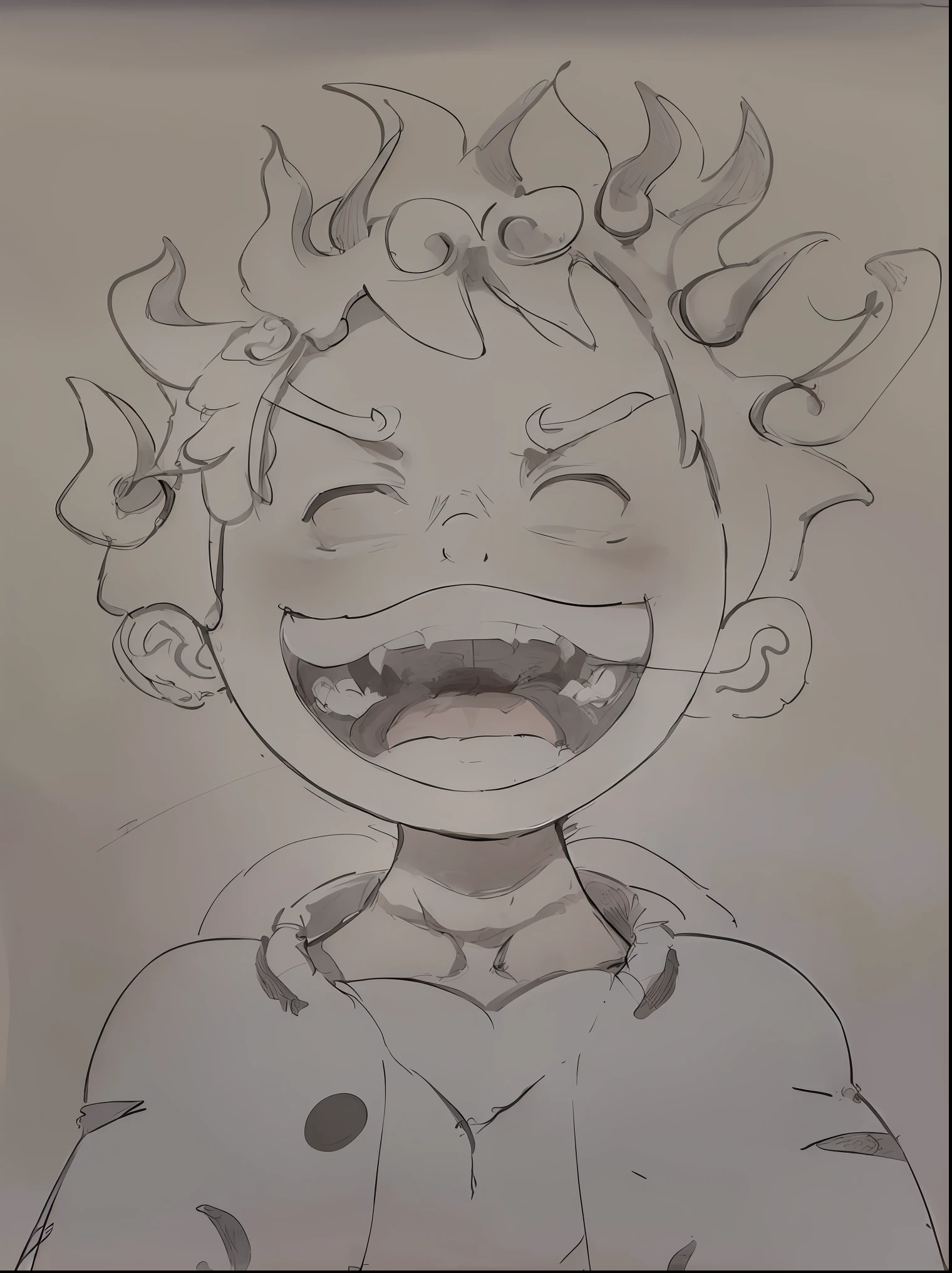 drawing of a boy with a big smile and a big grin, inspired by Jamie Hewlett, joker looks like naruto, an anime drawing, inspired by Tetsugoro Yorozu, blazing infero, inspired by Fra Bartolomeo, inspired by Eiichiro Oda, inspired by Rodney Joseph Burn, inspired by Yumihiko Amano, smiling but has a temper