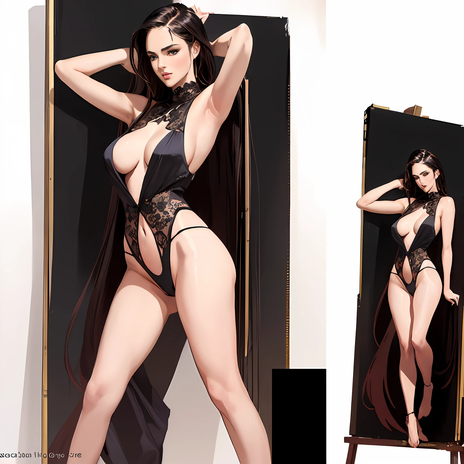 Illustration art,painting art,Whole body movement,Sexy woman in sexy clothes,Soprano Woman,Very cool facial expression,Gorgeous background,Great erotic art,painting art,Sexy art,Detailed body part details,frontage,Lateral face,on back,Inspired by J.c.Ryan Decker,Epic European and American illustrations,Tall,The whole body is evenly sexy
