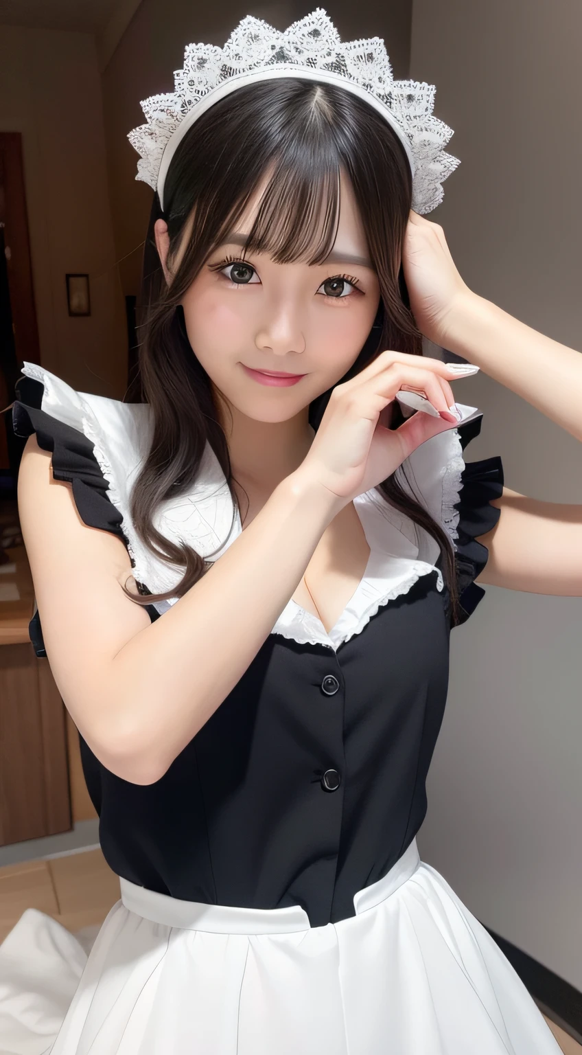 1womanl,(realisticlying,realisticlying:1.5),(tmasterpiece),(best qualtiy:1.4),(hyper HD:1.2),(RAW photogr:1.2),(sharpfocus:1.3),(Face focus:1.2),japanaese girl,Professional clothing,(young :1.1),(joyful smile:1.5),(Hairy cuts:1.6),(Japanese idol costume white,black and pink:1.4),(beautyface:1.7),(Beautiful dress in detail:1.4),gothic maid,(Professional photos of Japanese girls), middlebreast, (: 1.3), (Wide open chest),short detailed hair, (Detailed silver hair), (twosideup), (peeping at the viewer: 1.2), (Music DJ cover art: 1.1), ( Music Design Art Stage: 1.4), (simple grey background: 1.6), Gorgeous golden lights, BREAK, (The large), beatiful detailed eyes, (adolable),