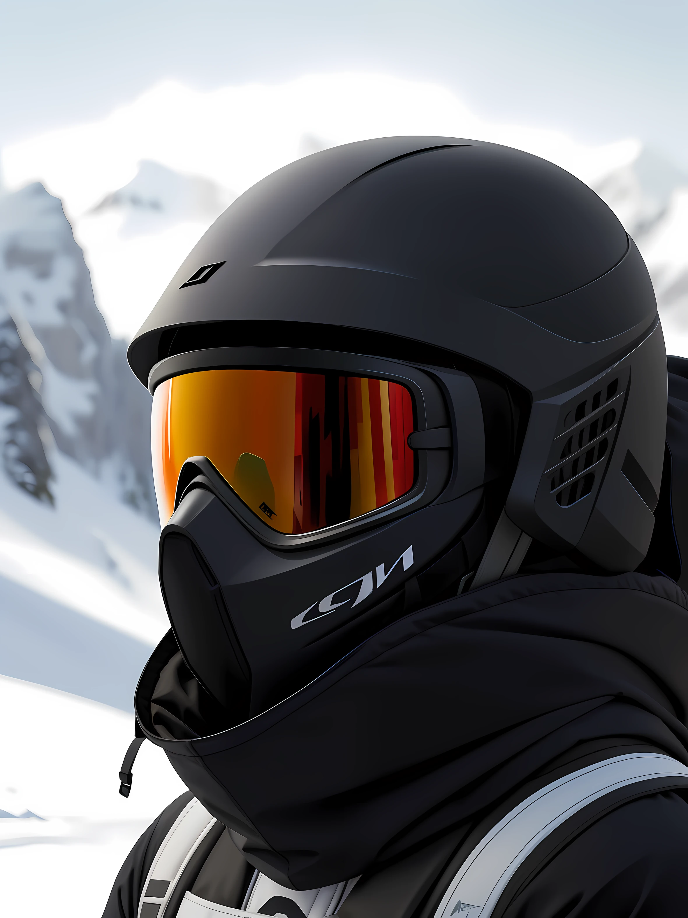 Skiers carry skis and backpacks on the slopes, Holding skis, skimask, ski masks, visor over face, dark visor covering top of face, ski masks, visor covering eyes, point of view of visor wearer, author：Emma Andievska, dark visor covering face, personal profile picture, balaclava mask, prime time, profile shot